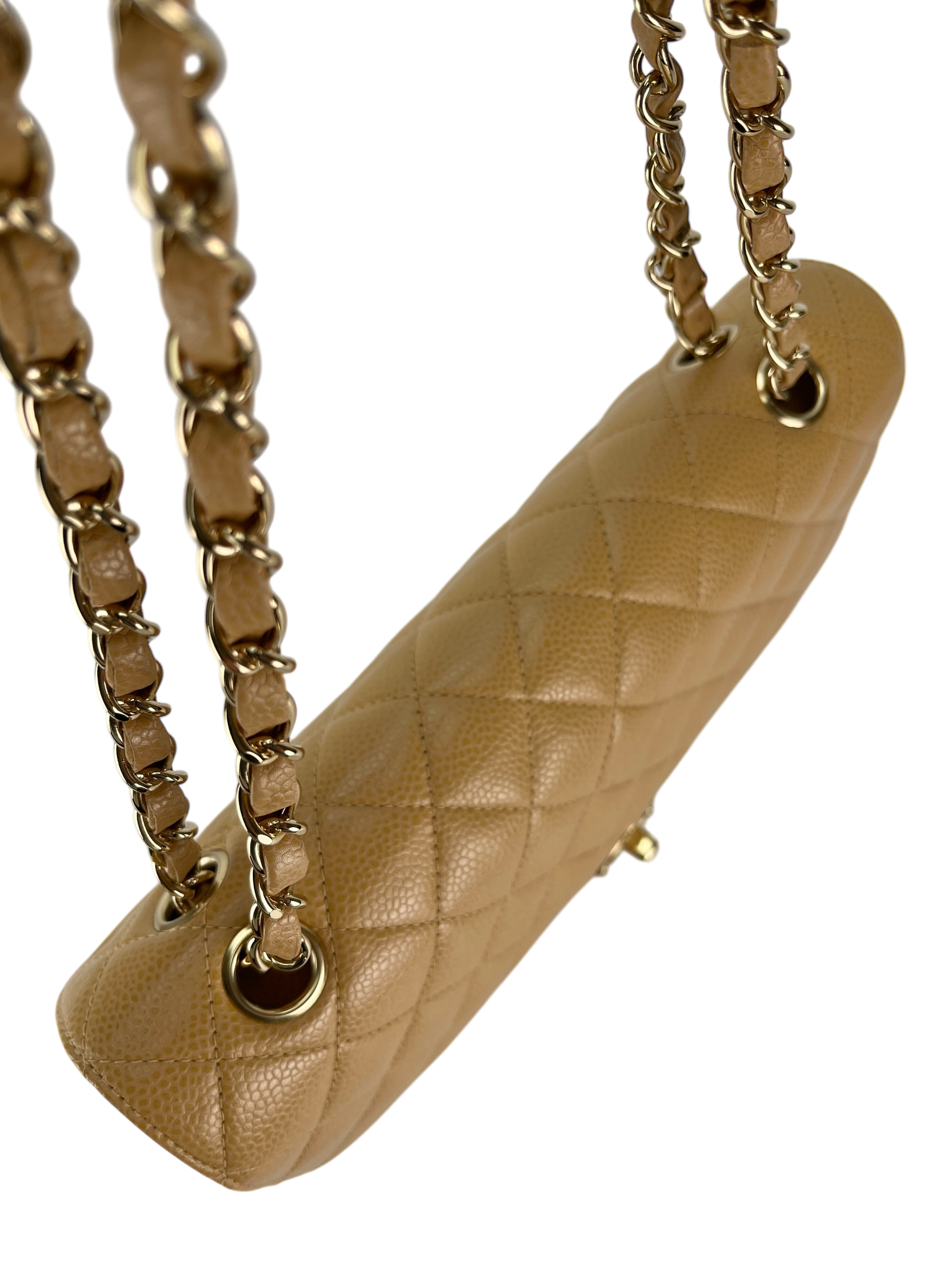 CHANEL - Medium Classic Double Flap Bag Beige Cavair Gold Hardware (CF25)