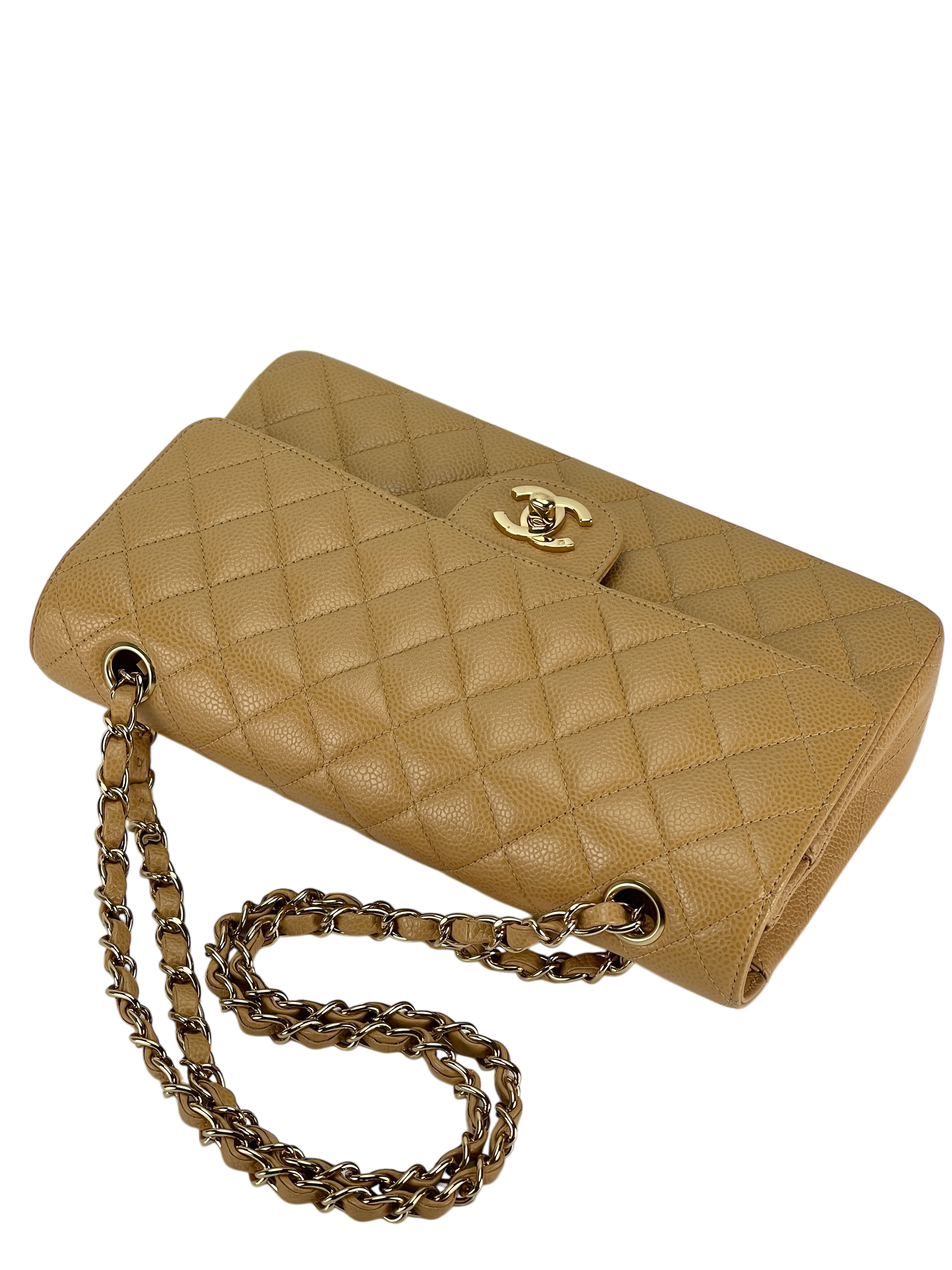 CHANEL - Medium Classic Double Flap Bag Beige Cavair Gold Hardware (CF25) 