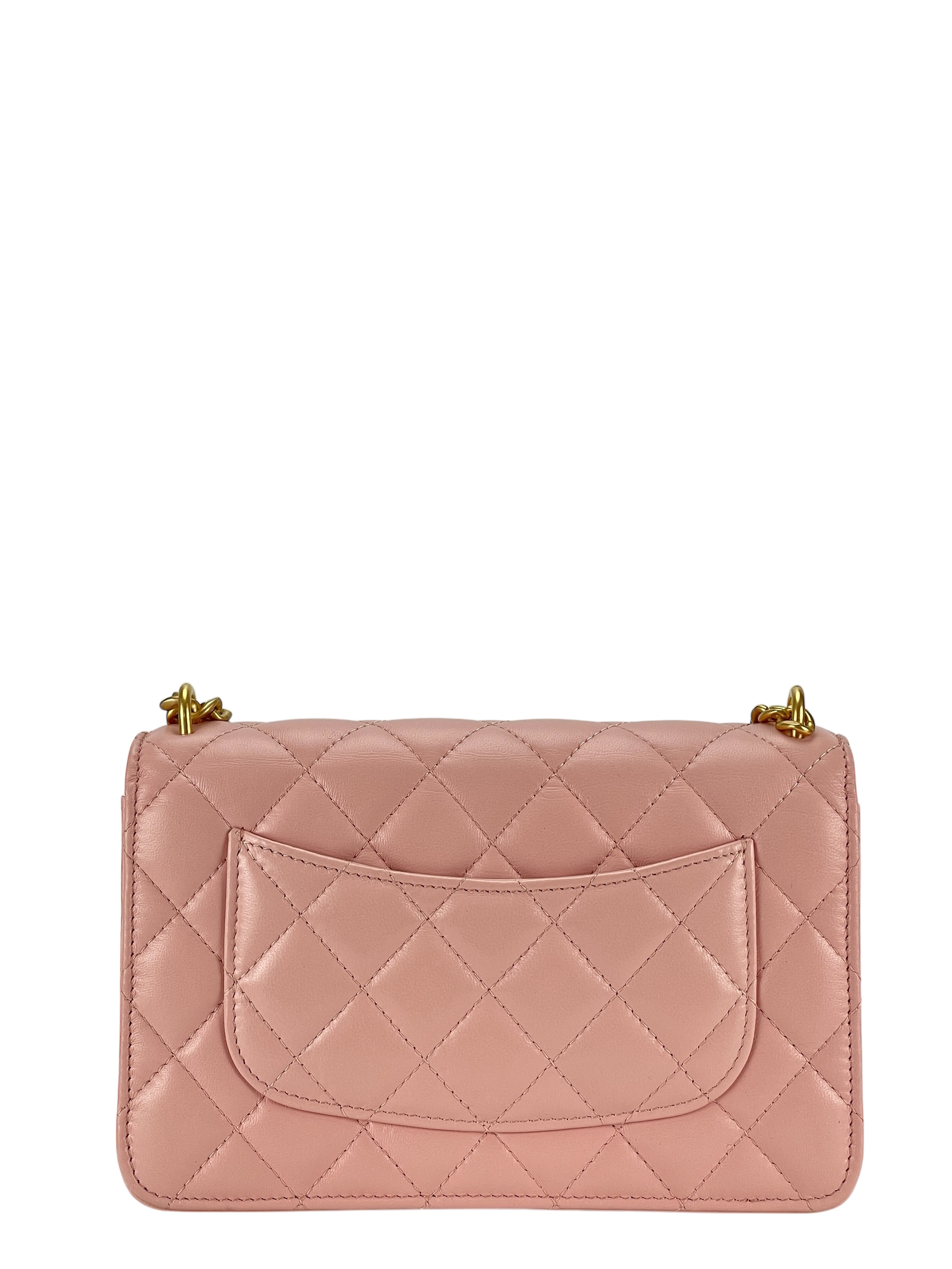 CHANEL - Pink Lambskin Camellia Quilted Wallet On Chain Gold Hardware (WOC)