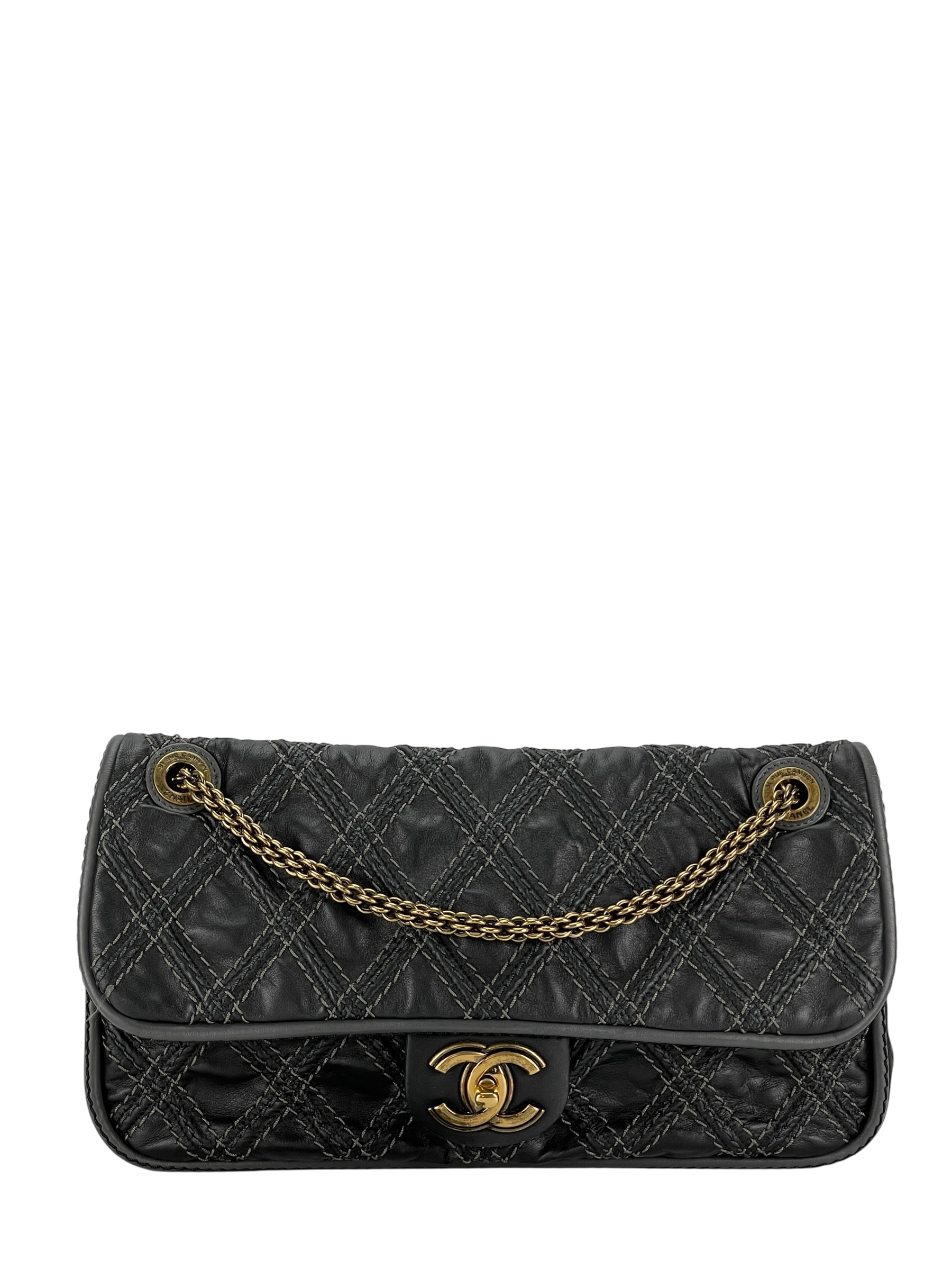 CHANEL - Black Leather Paris Bombay Medium Triptych Flap Bag