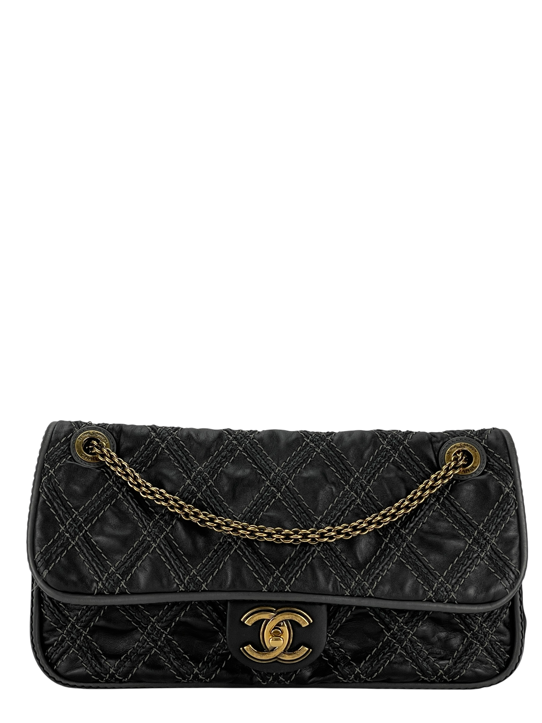 CHANEL - Black Leather Paris Bombay Medium Triptych Flap Bag