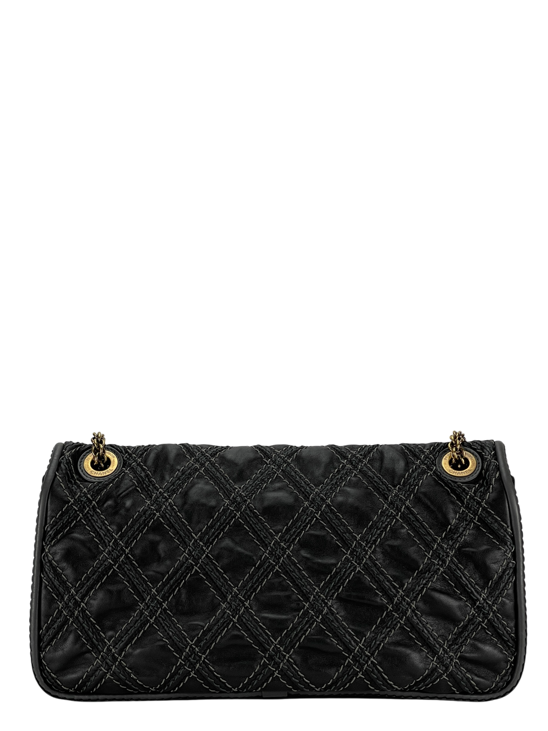 CHANEL - Black Leather Paris Bombay Medium Triptych Flap Bag