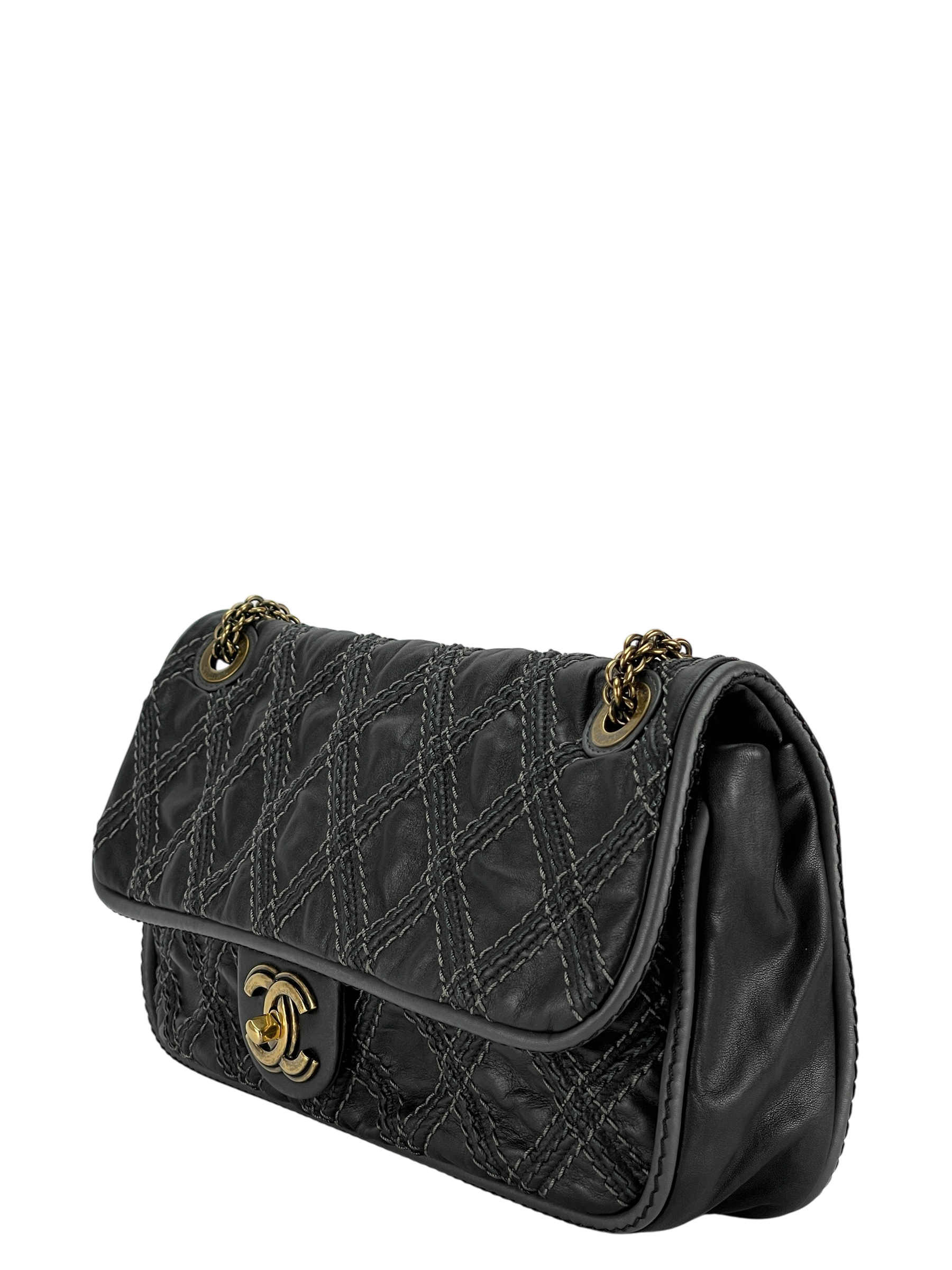 CHANEL - Black Leather Paris Bombay Medium Triptych Flap Bag