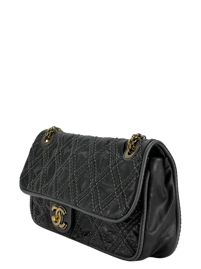 CHANEL - Black Leather Paris Bombay Medium Triptych Flap Bag