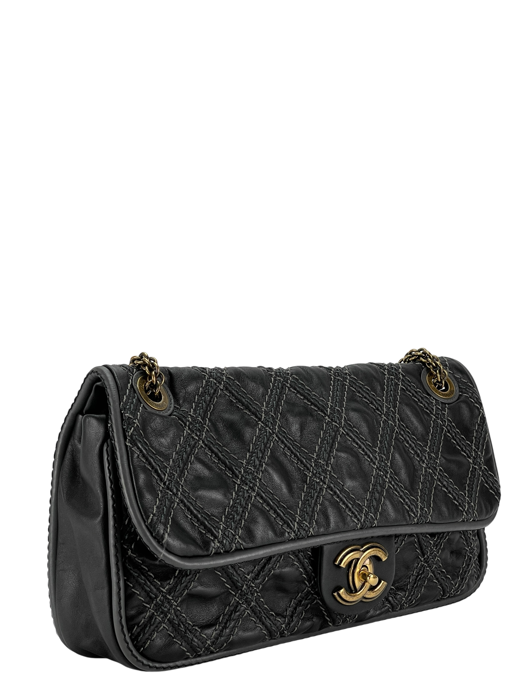 CHANEL - Black Leather Paris Bombay Medium Triptych Flap Bag