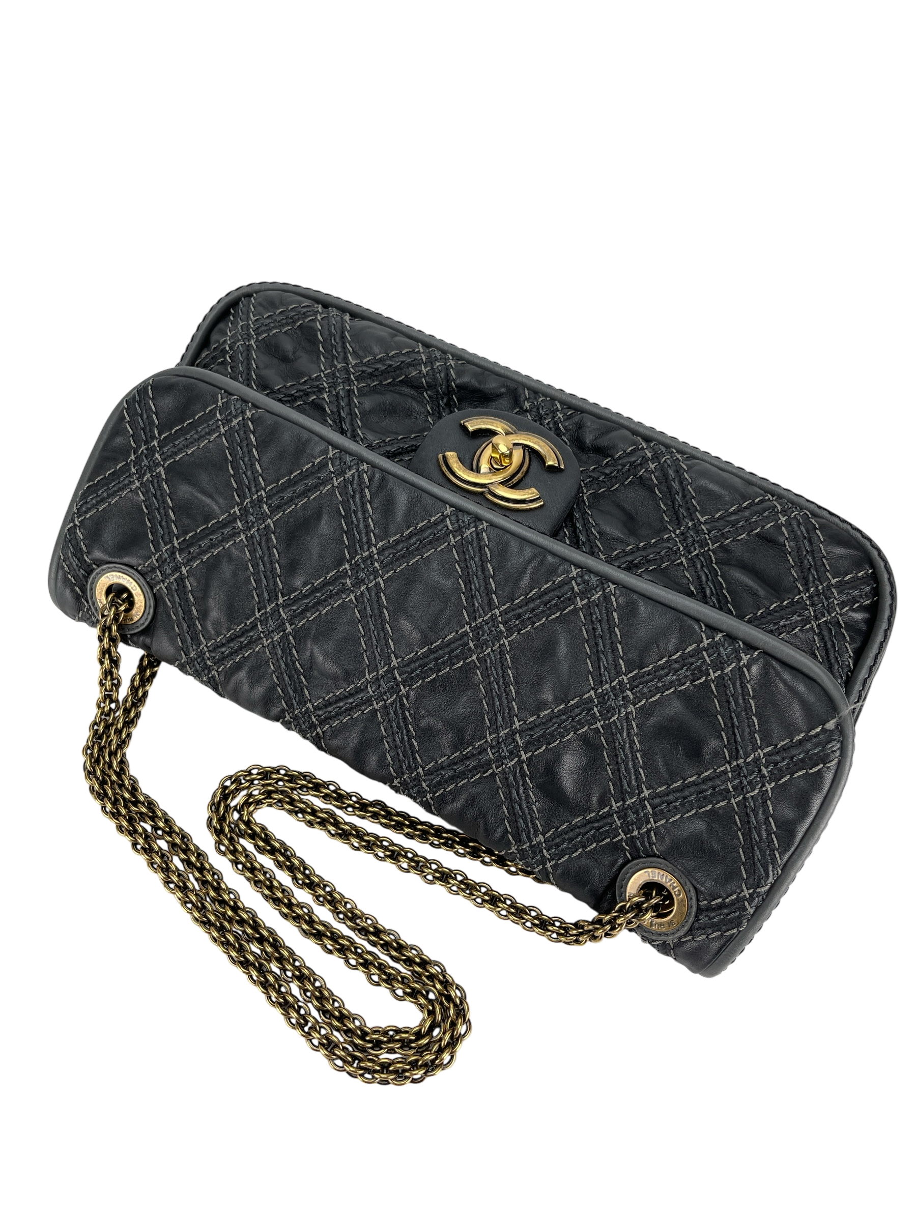 CHANEL - Black Leather Paris Bombay Medium Triptych Flap Bag