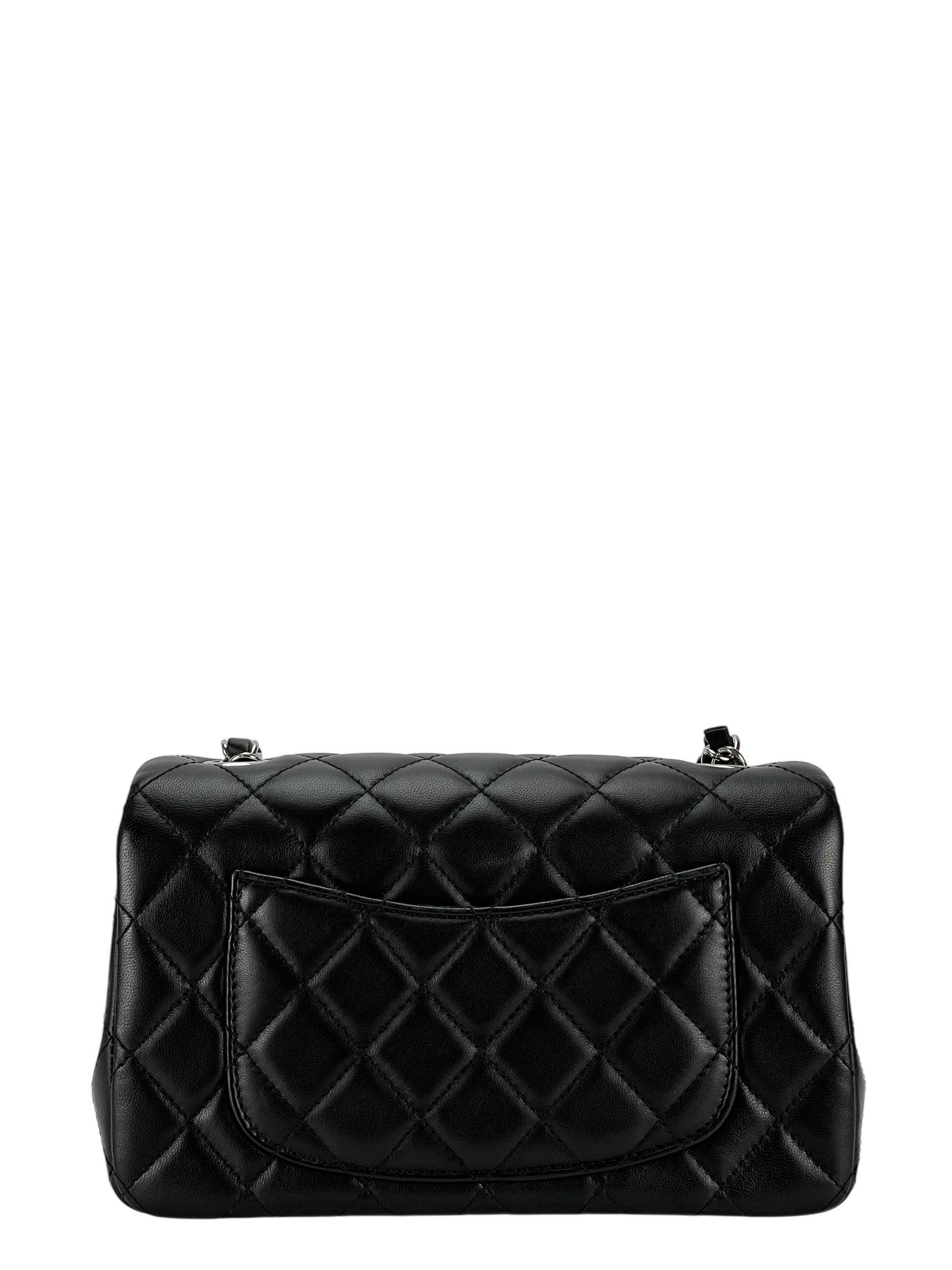CHANEL - Mini Matlasse 20 Lambskin Single Flap Chain Bag Black Sliver Hardware