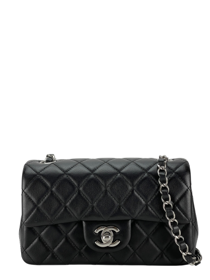 CHANEL - Mini Matlasse 20 Lambskin Single Flap Chain Bag Black Sliver Hardware