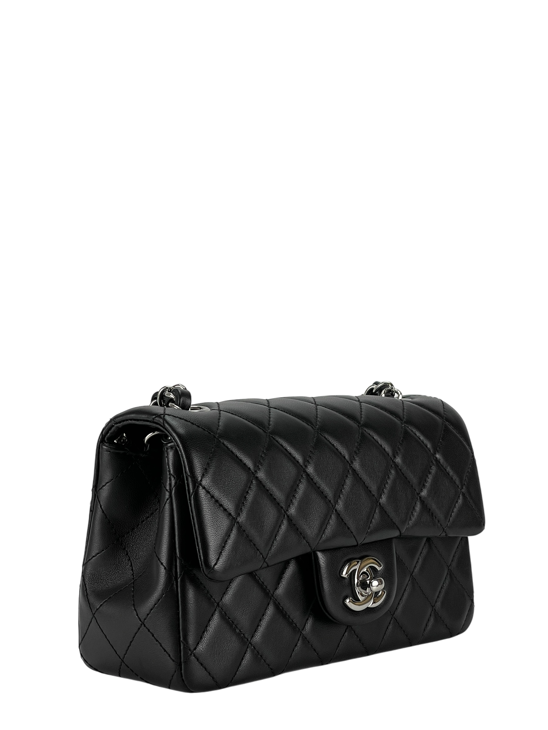 CHANEL - Mini Matlasse 20 Lambskin Single Flap Chain Bag Black Sliver Hardware