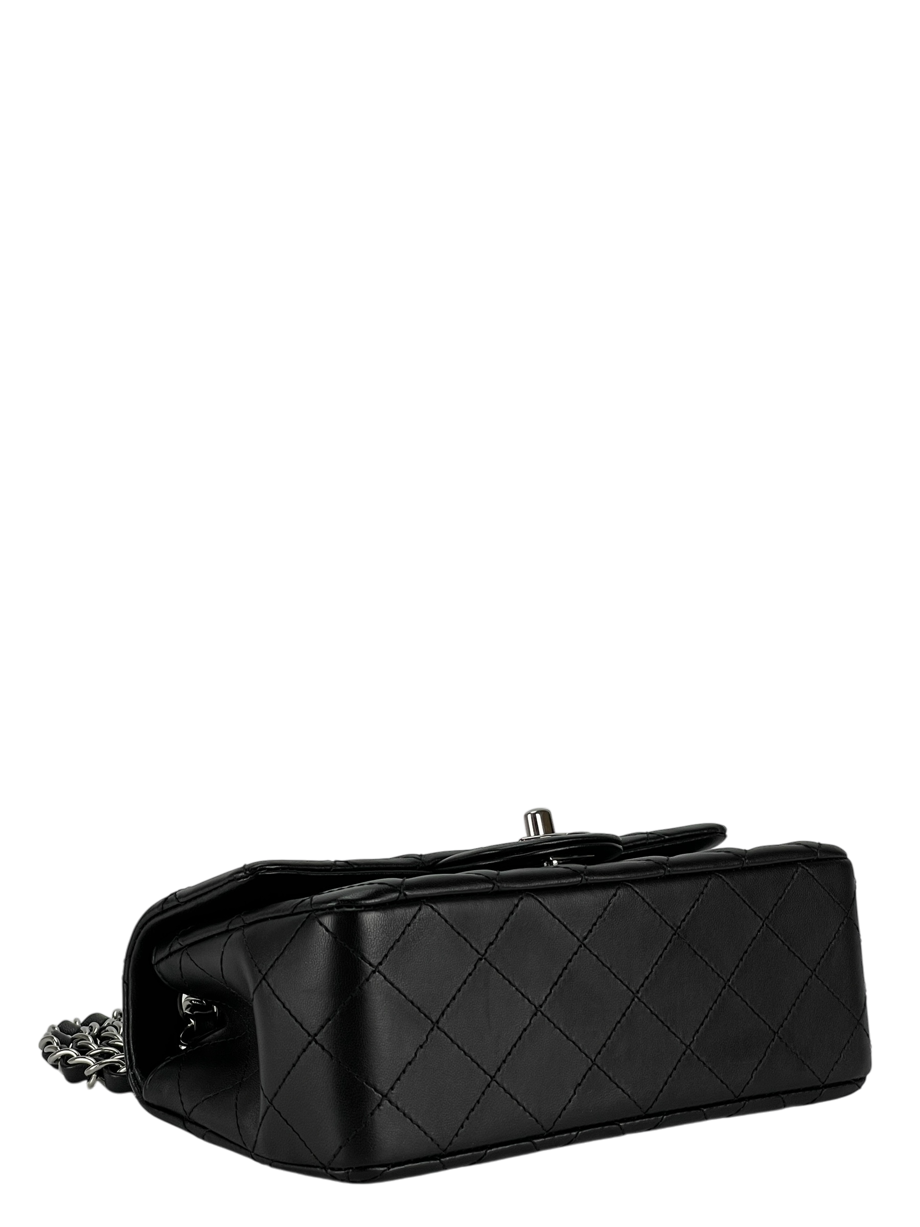 CHANEL - Mini Matlasse 20 Lambskin Single Flap Chain Bag Black Sliver Hardware