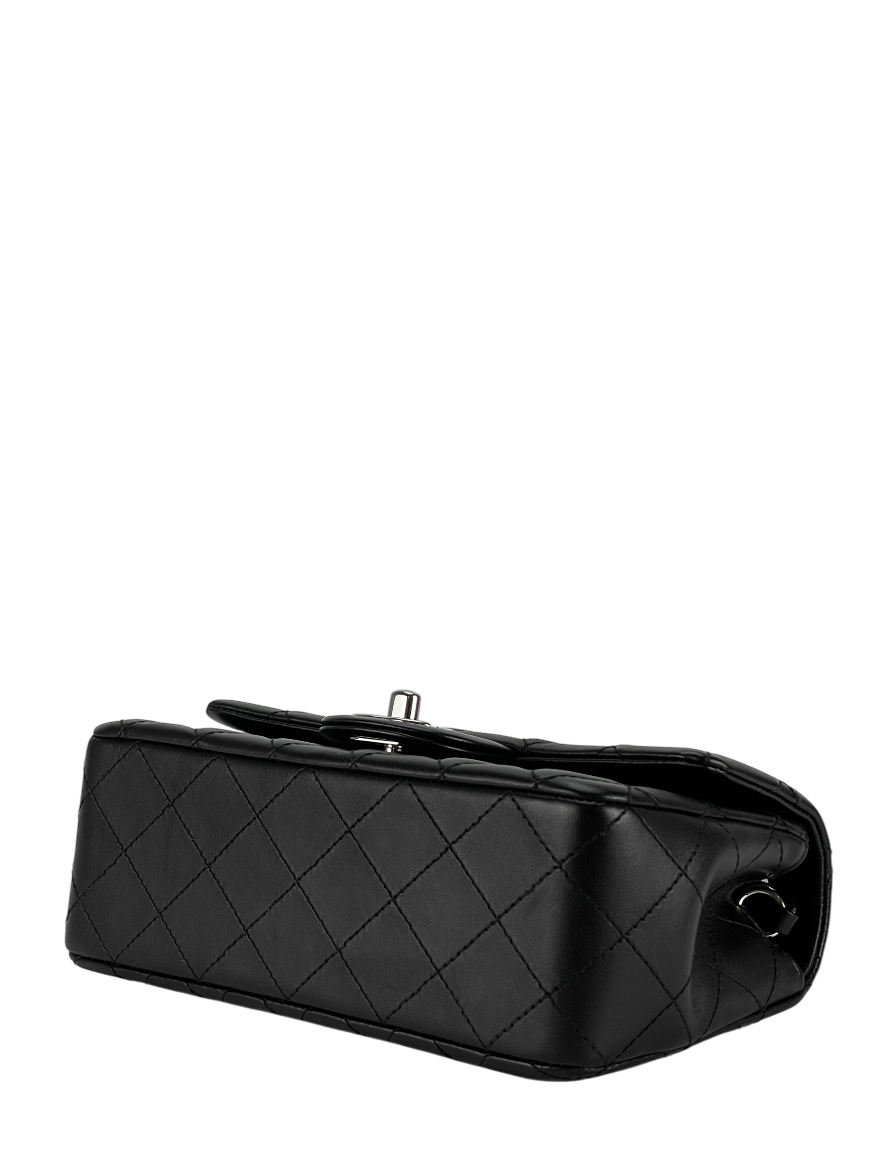 CHANEL - Mini Matlasse 20 Lambskin Single Flap Chain Bag Black Sliver Hardware