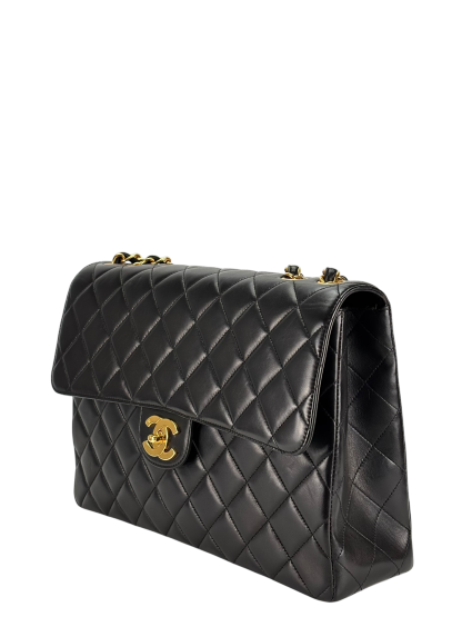 CHANEL - Black Lambskin Double Sided Classic Flap Shoulder Bag