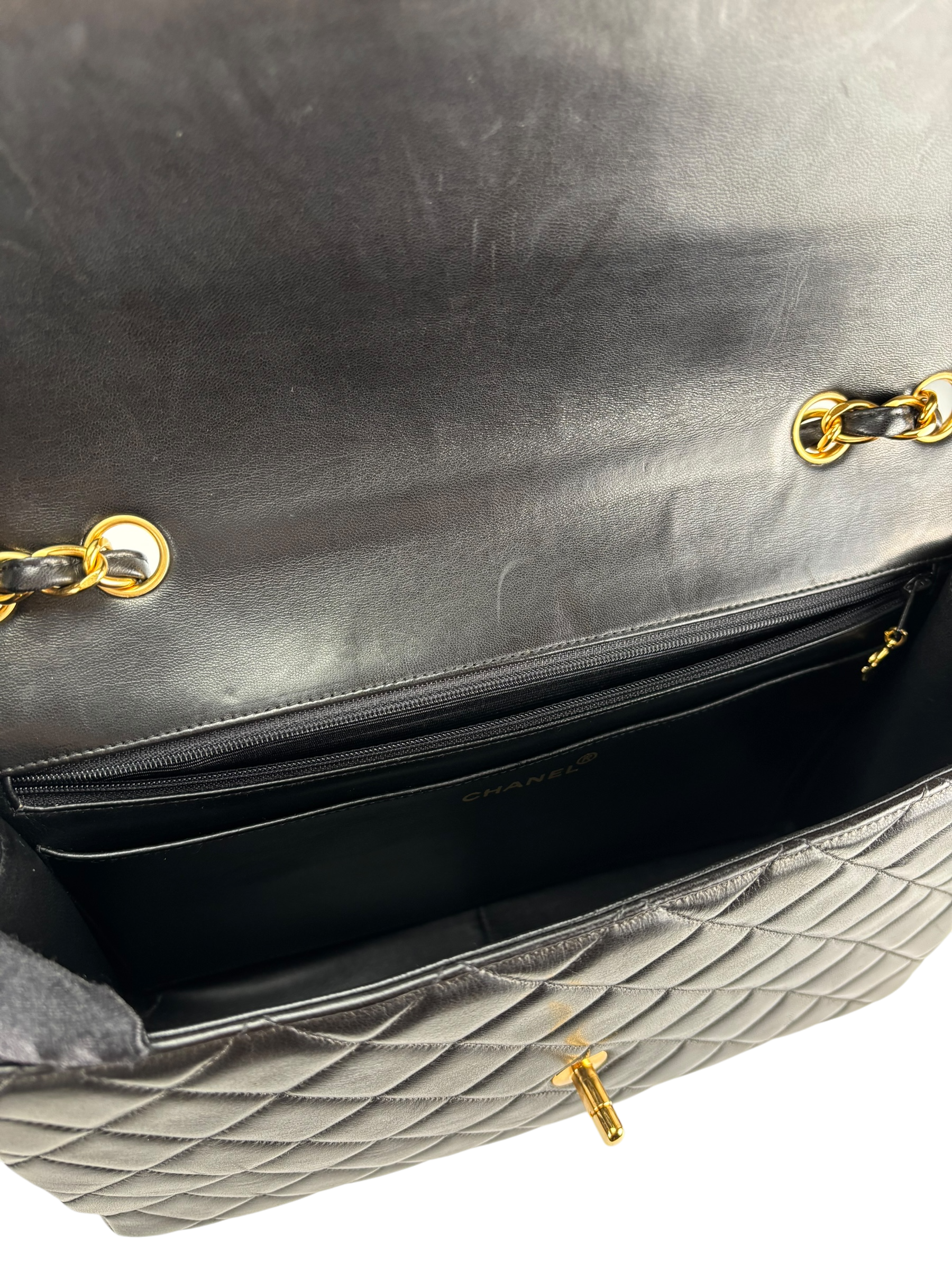 CHANEL - Black Lambskin Double Sided Classic Flap Shoulder Bag