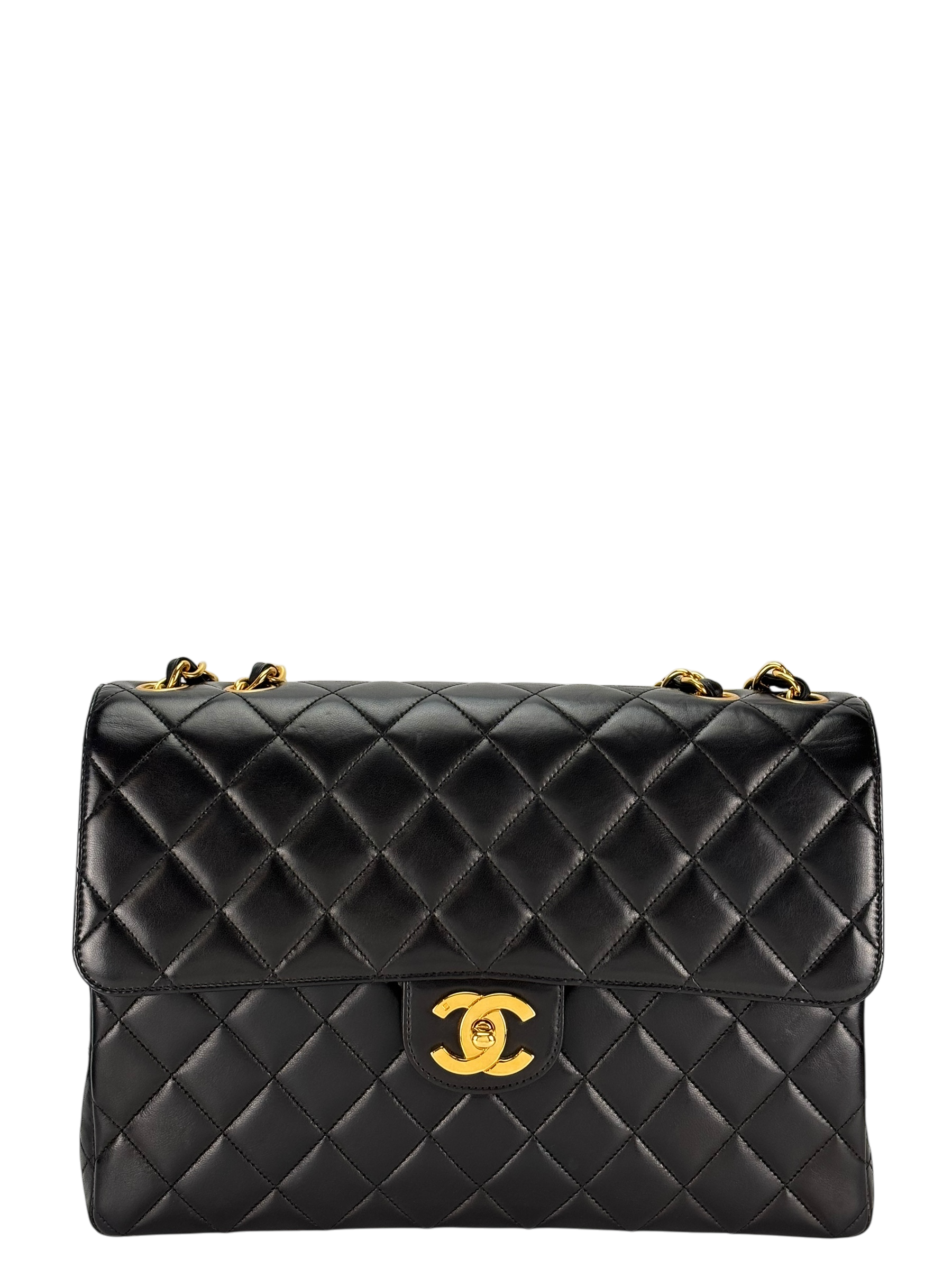 CHANEL - Black Lambskin Double Sided Classic Flap Shoulder Bag