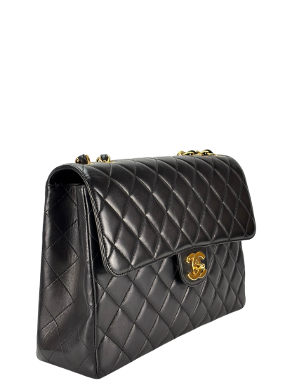 CHANEL - Black Lambskin Double Sided Classic Flap Shoulder Bag