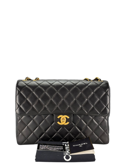 CHANEL - Black Lambskin Double Sided Classic Flap Shoulder Bag