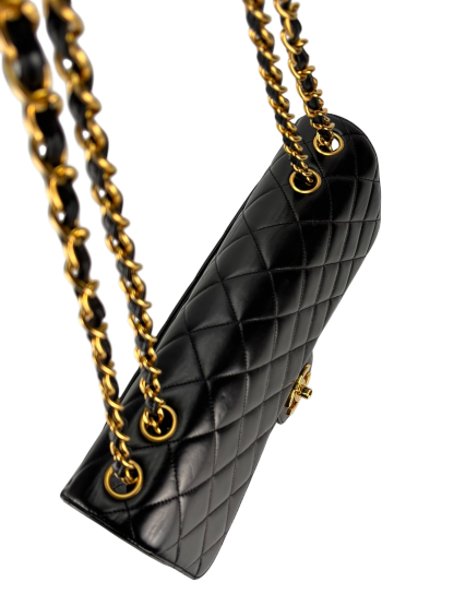CHANEL - Black Lambskin Double Sided Classic Flap Shoulder Bag