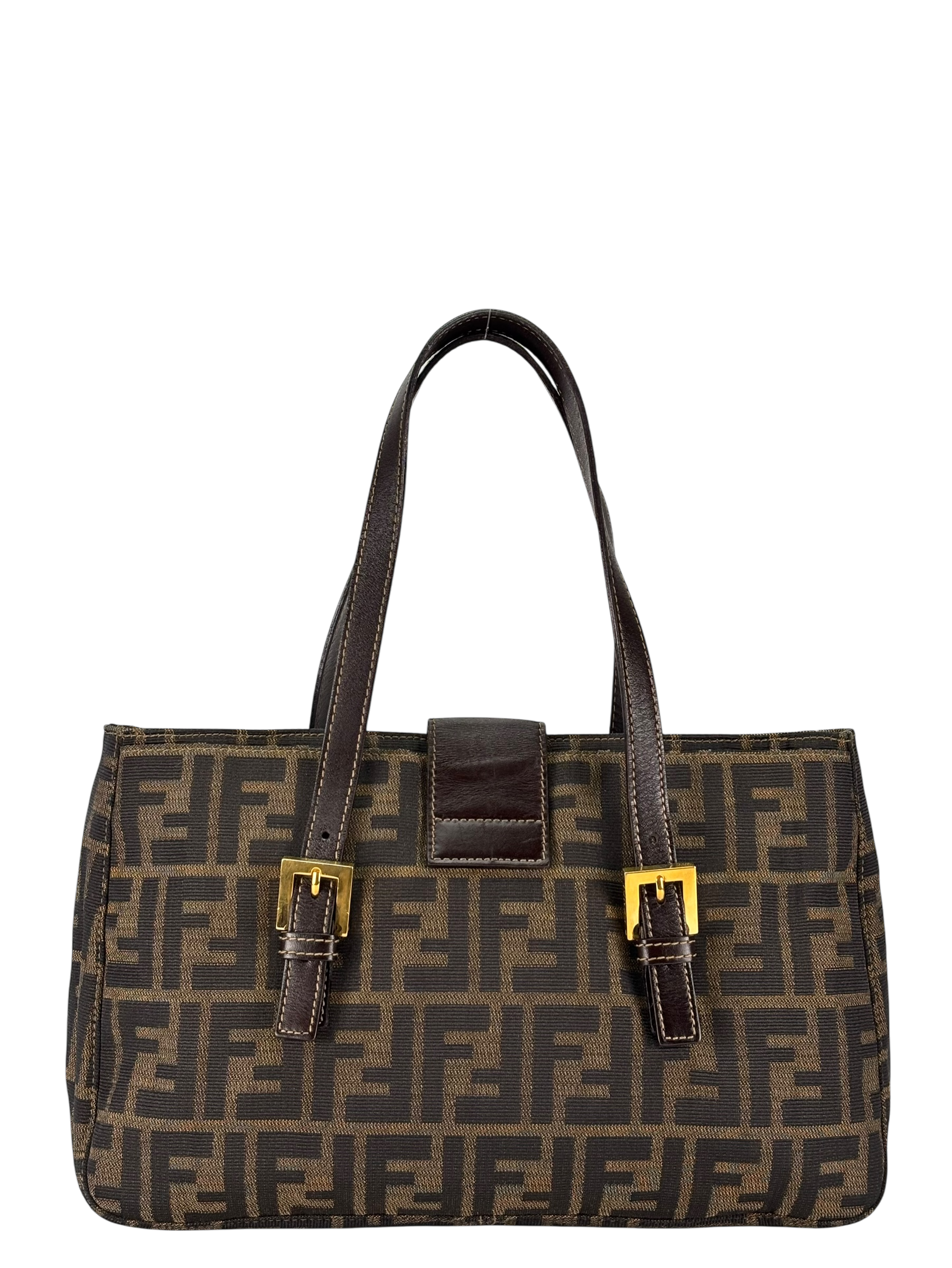 FENDI - Brown Canvas Zucca Double Handle Bag 