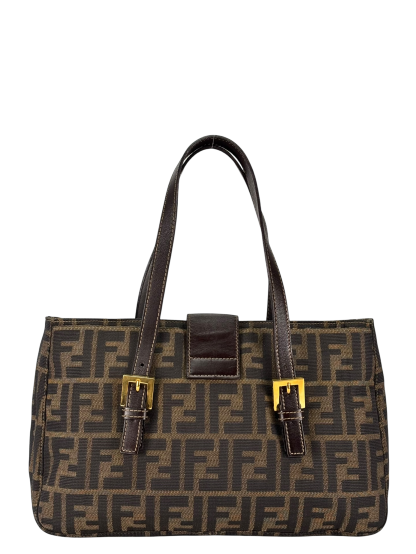 FENDI - Brown Canvas Zucca Double Handle Bag 