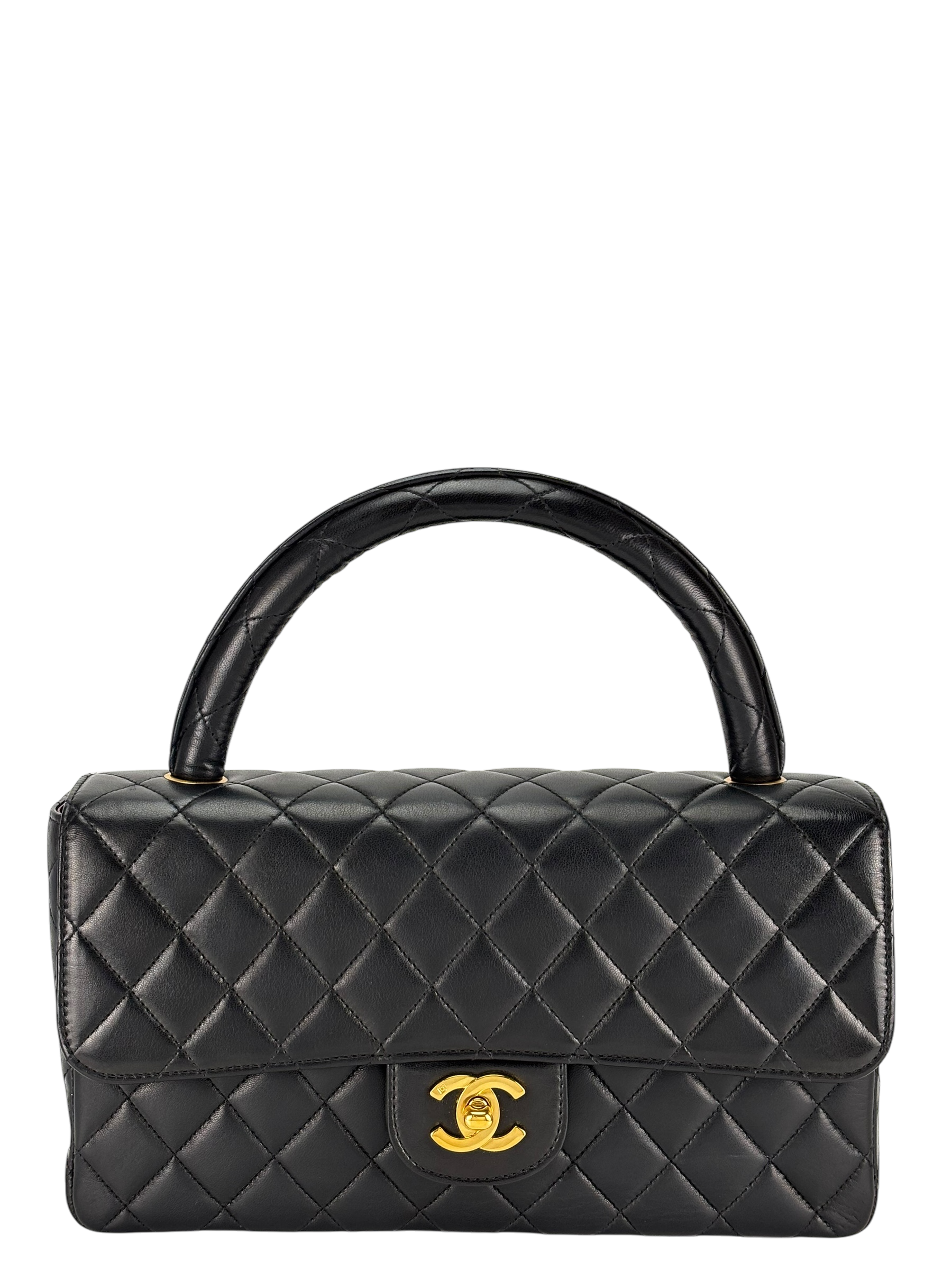 CHANEL - Black Lambskin Kelly Twin Top Handle Bag