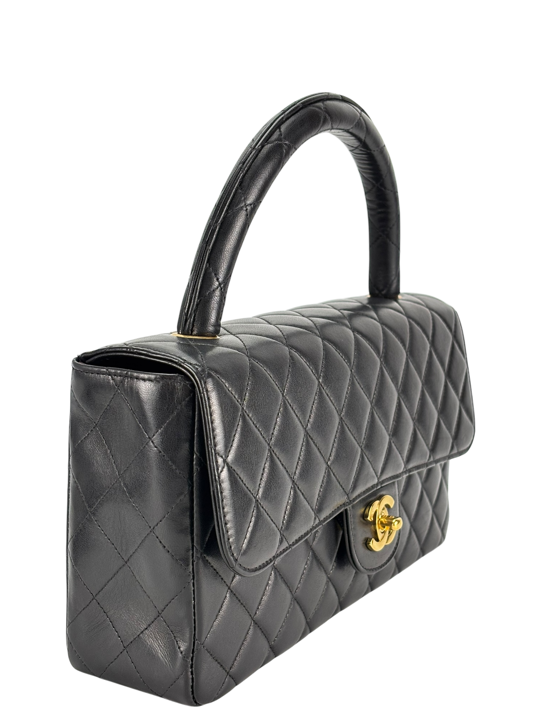 CHANEL - Black Lambskin Kelly Twin Top Handle Bag