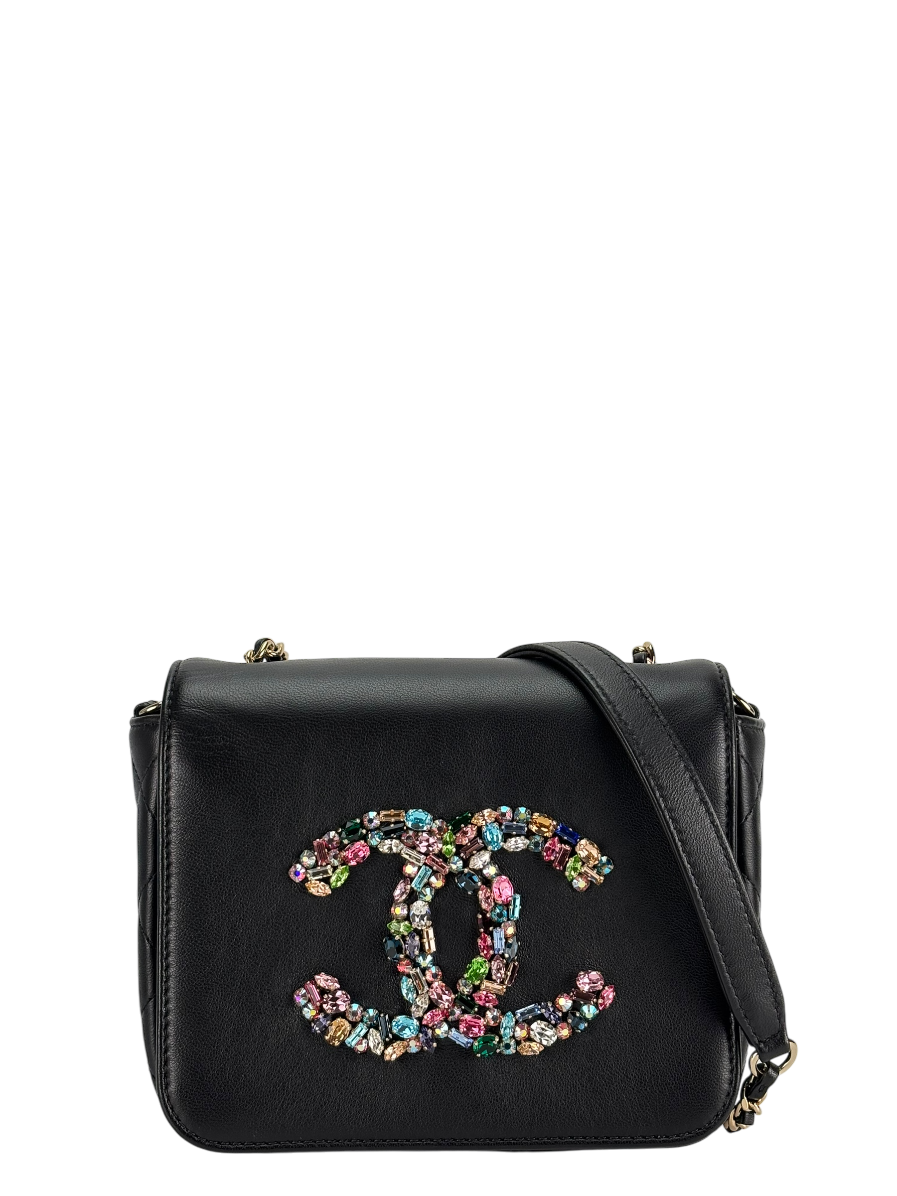 CHANEL - Black Lambskin Giant Crystal CC Flap Bag