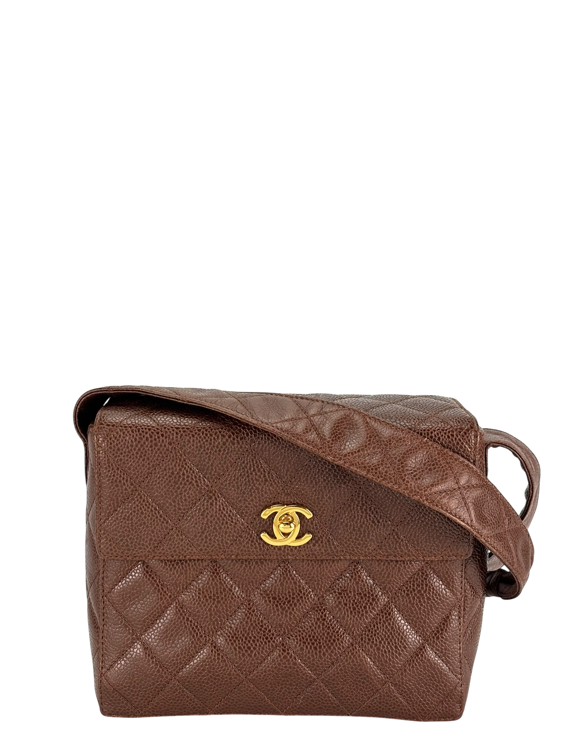 CHANEL - Brown Caviar Mini Crossbody Half Flap