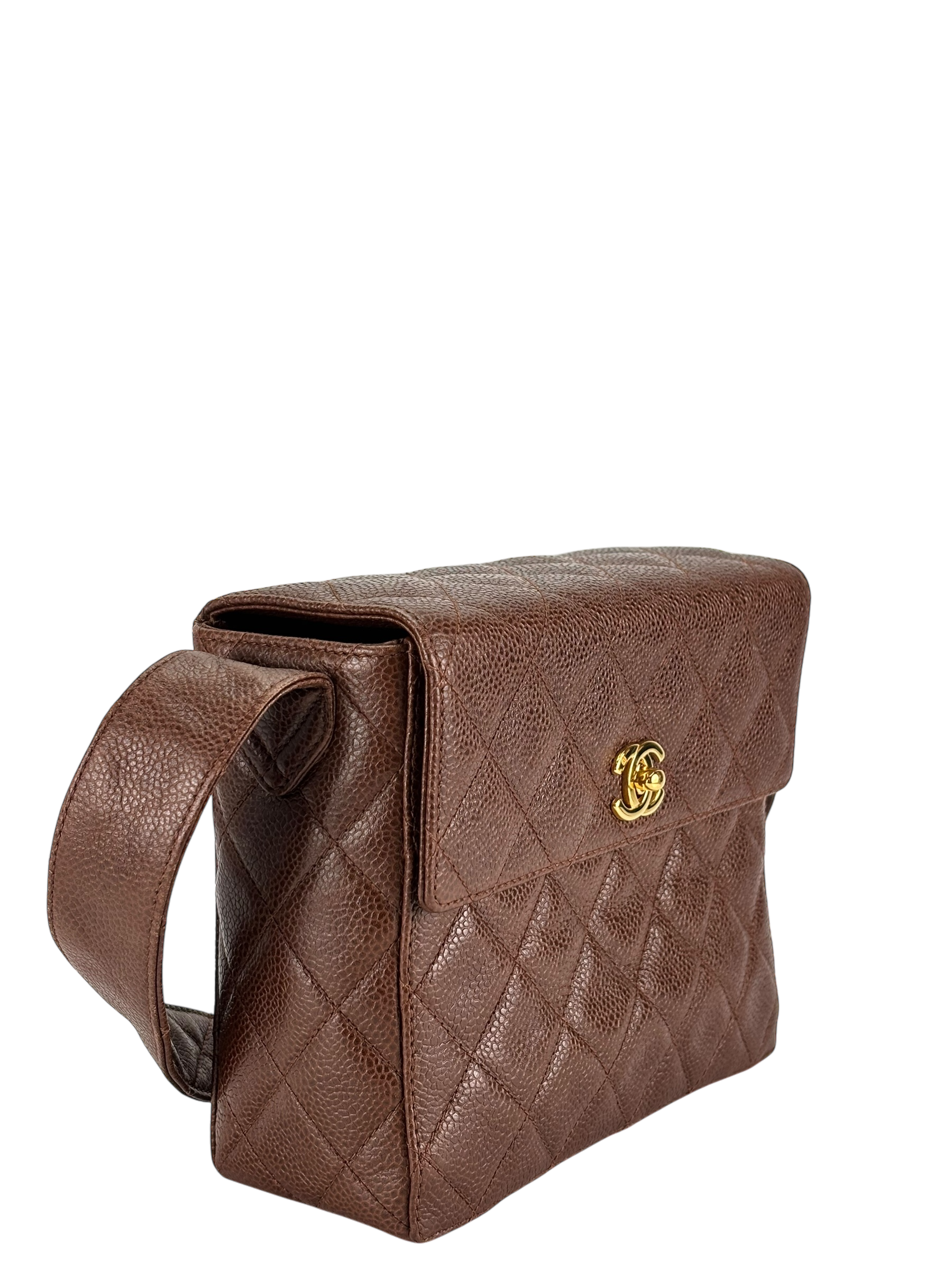 CHANEL - Brown Caviar Mini Crossbody Half Flap