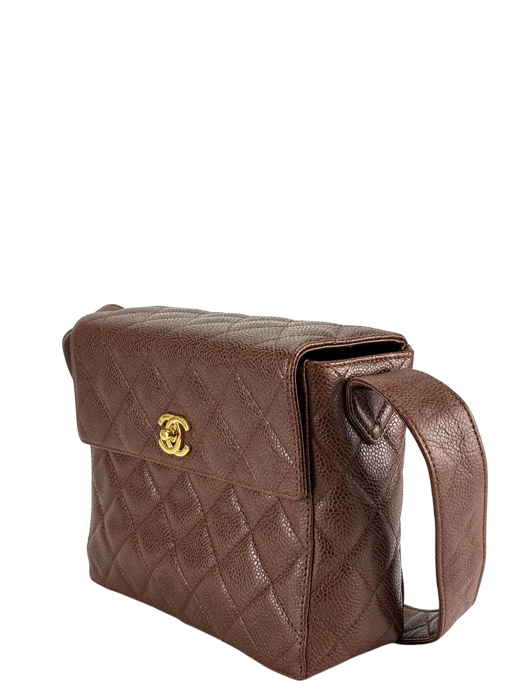 CHANEL - Brown Caviar Mini Crossbody Half Flap