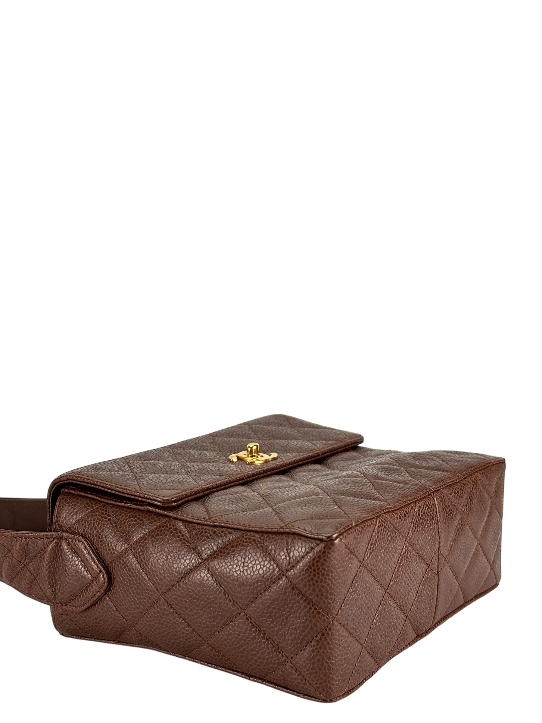 CHANEL - Brown Caviar Mini Crossbody Half Flap