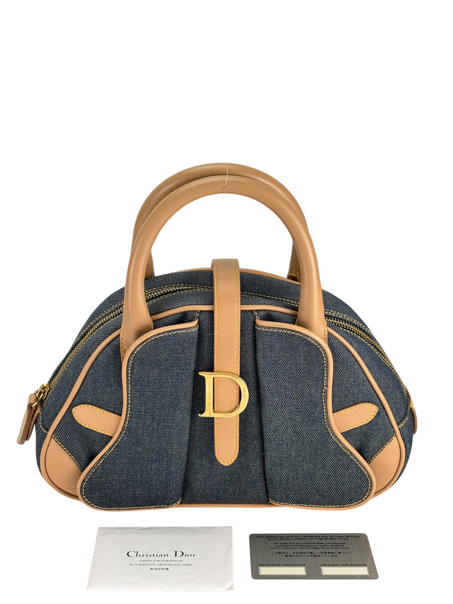CHRISTIAN DIOR -  Blue Denim Double Saddle Dome Bag