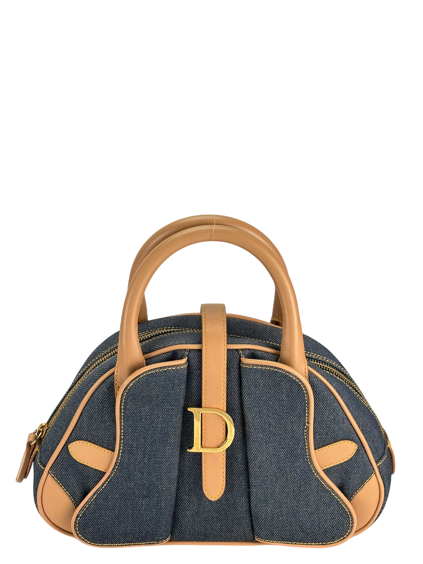 CHRISTIAN DIOR -  Blue Denim Double Saddle Dome Bag