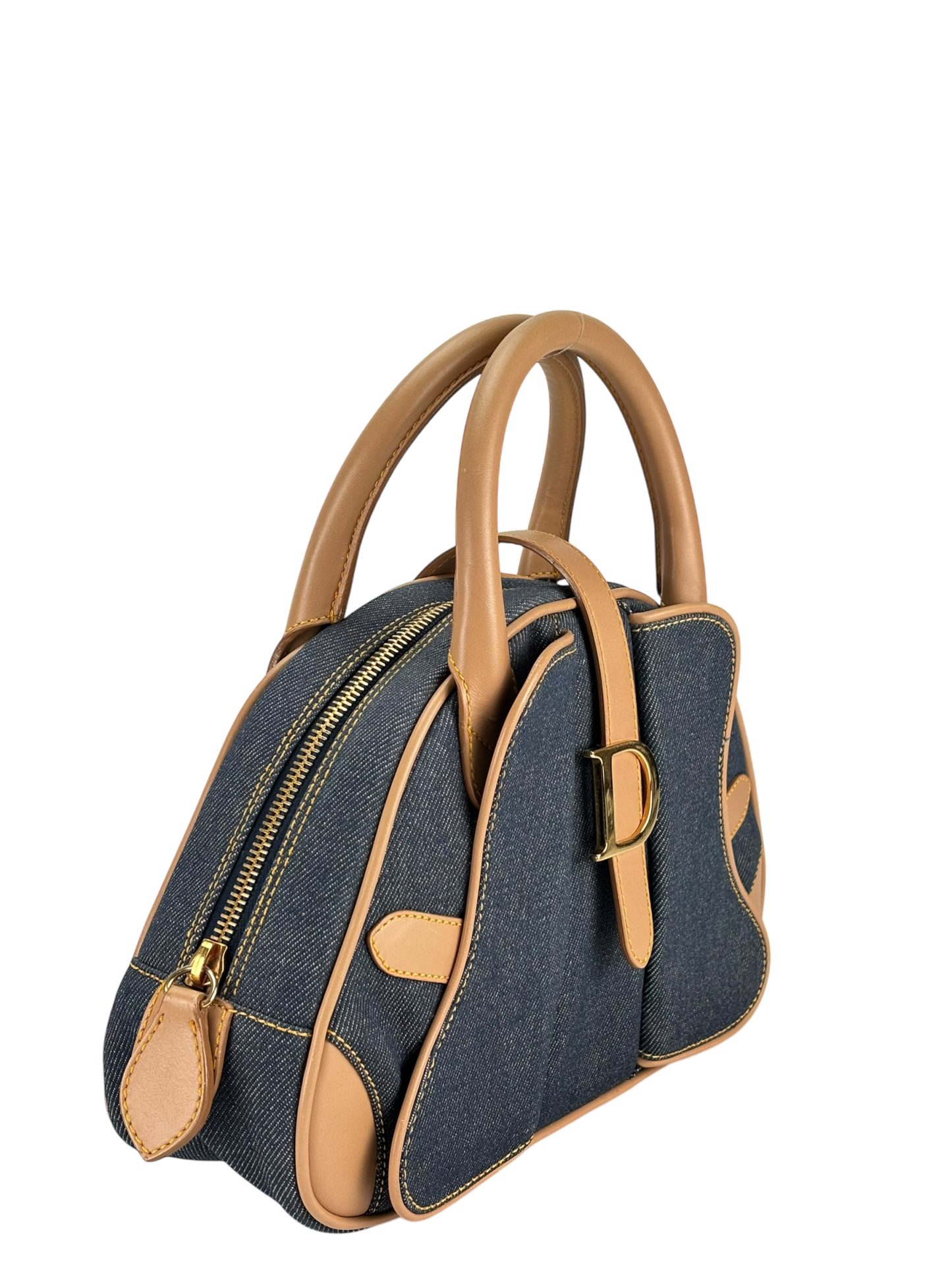 CHRISTIAN DIOR -  Blue Denim Double Saddle Dome Bag