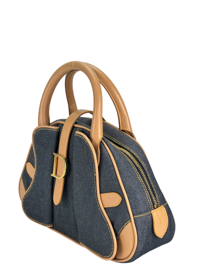 CHRISTIAN DIOR -  Blue Denim Double Saddle Dome Bag