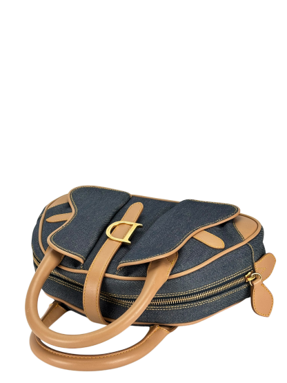 CHRISTIAN DIOR -  Blue Denim Double Saddle Dome Bag