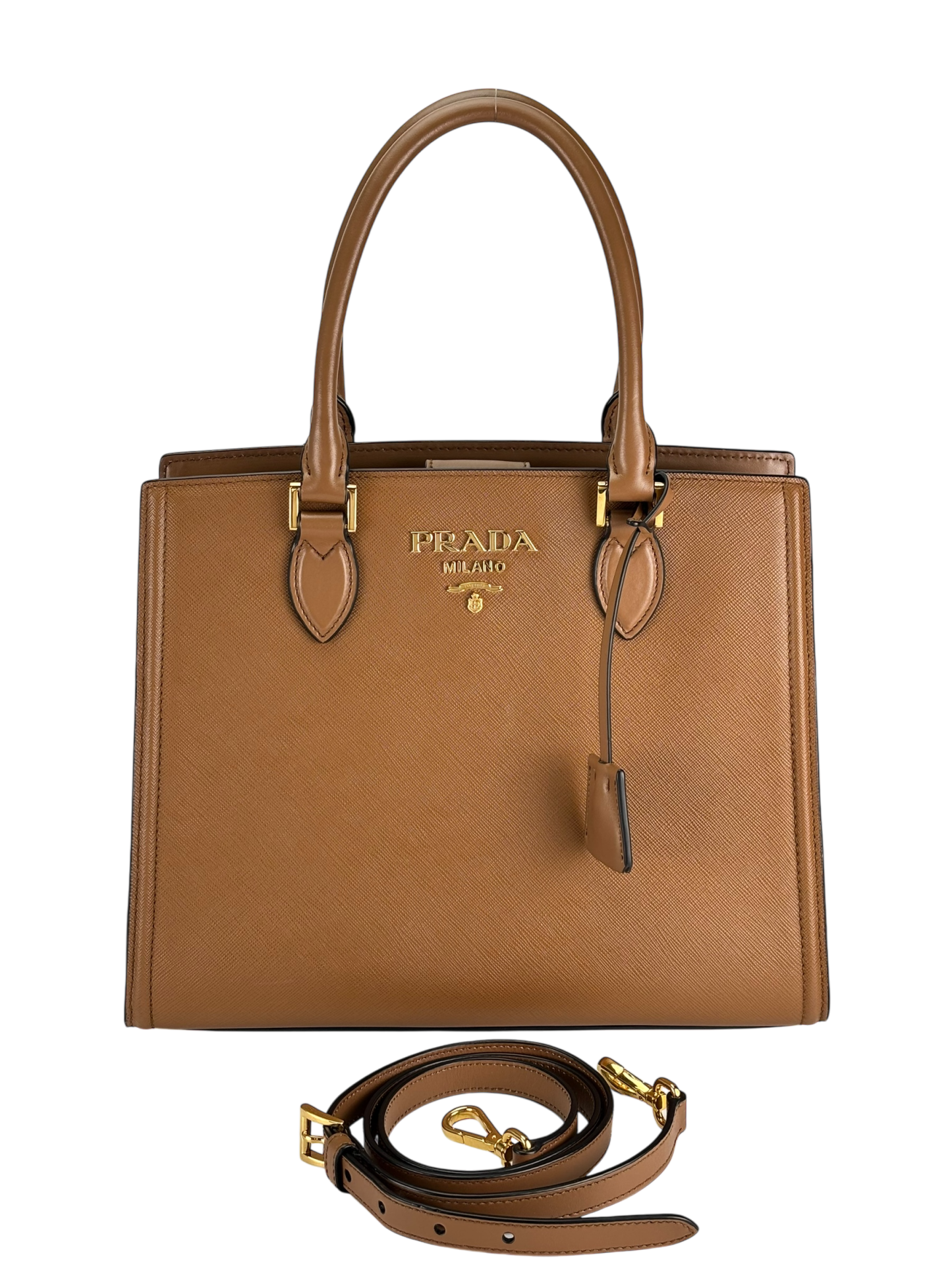 PRADA - Brown Calfskin Saffiano 2Way Hand Shoulder Bag
