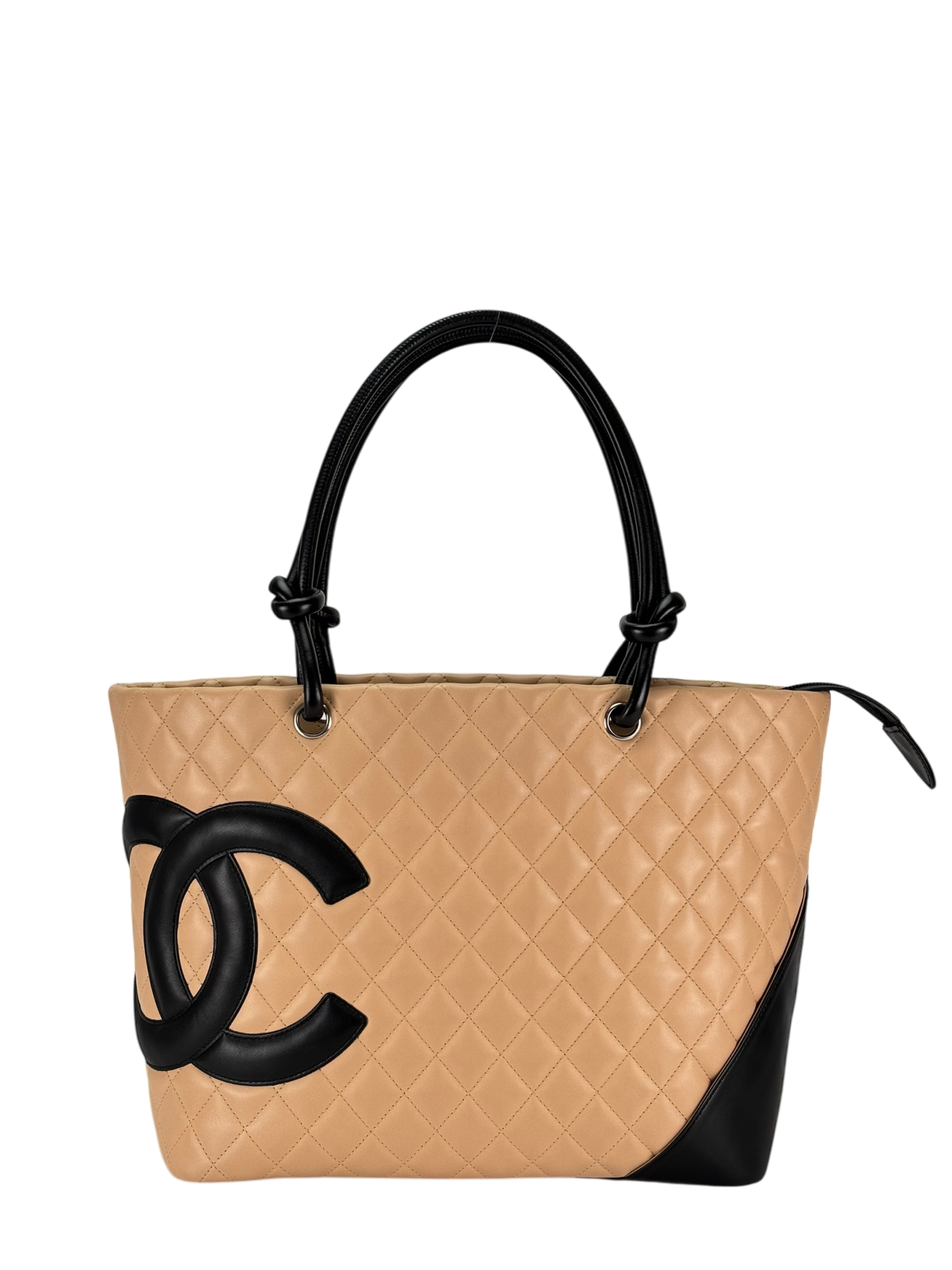 CHANEL - Beige Lambskin Cambon Tote Leather Medium Bag