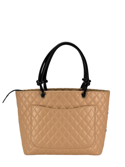CHANEL - Beige Lambskin Cambon Tote Leather Medium Bag