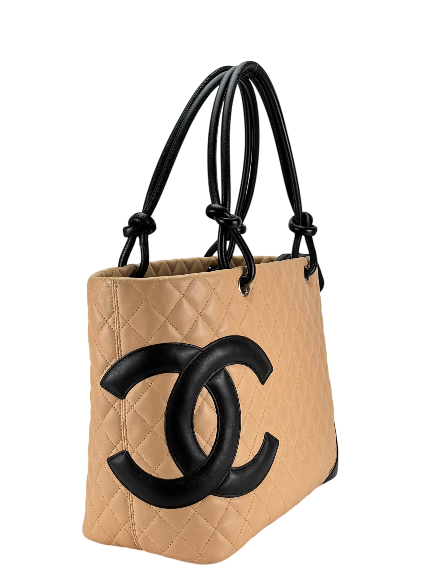 CHANEL - Beige Lambskin Cambon Tote Leather Medium Bag