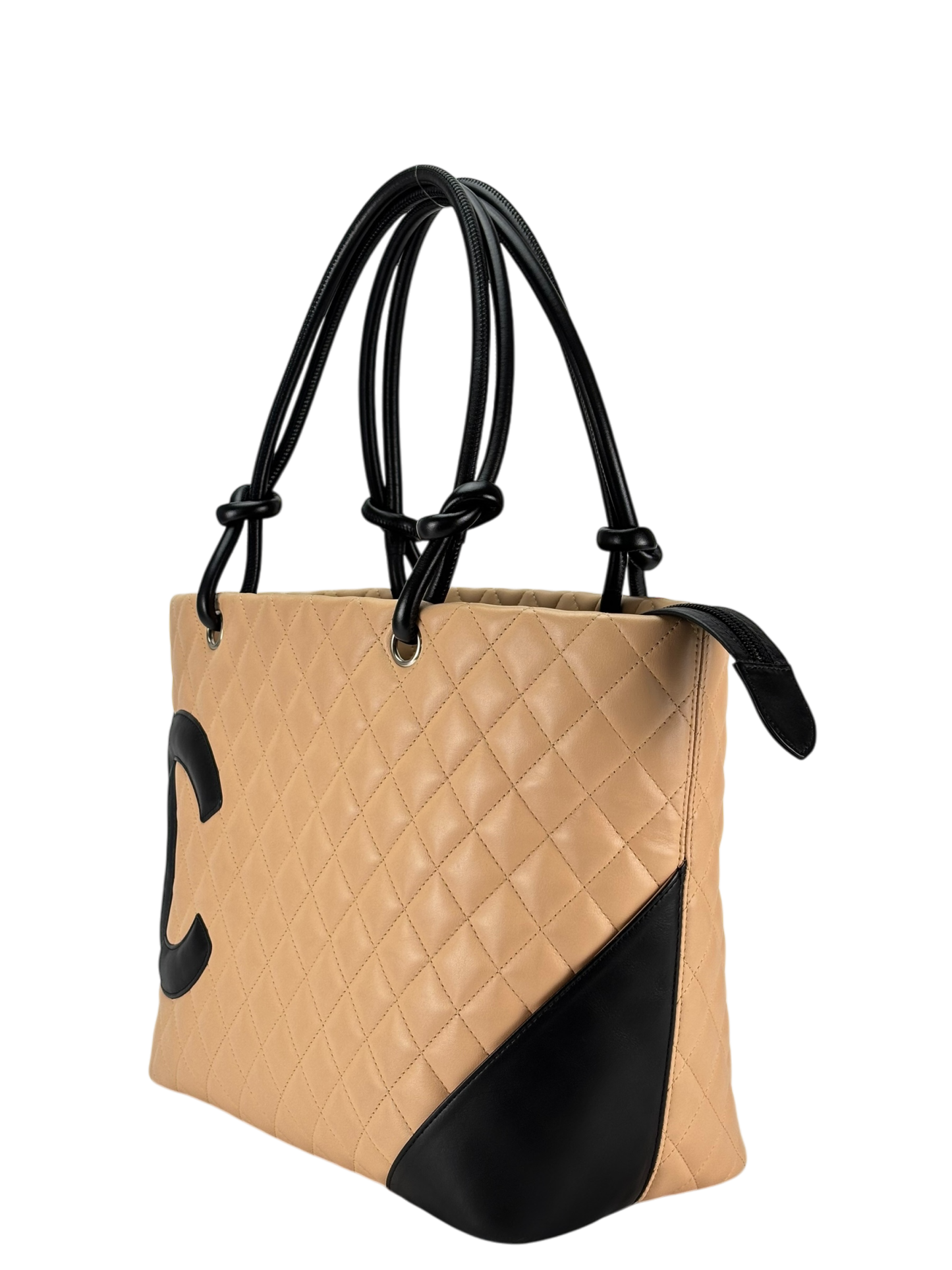 CHANEL - Beige Lambskin Cambon Tote Leather Medium Bag