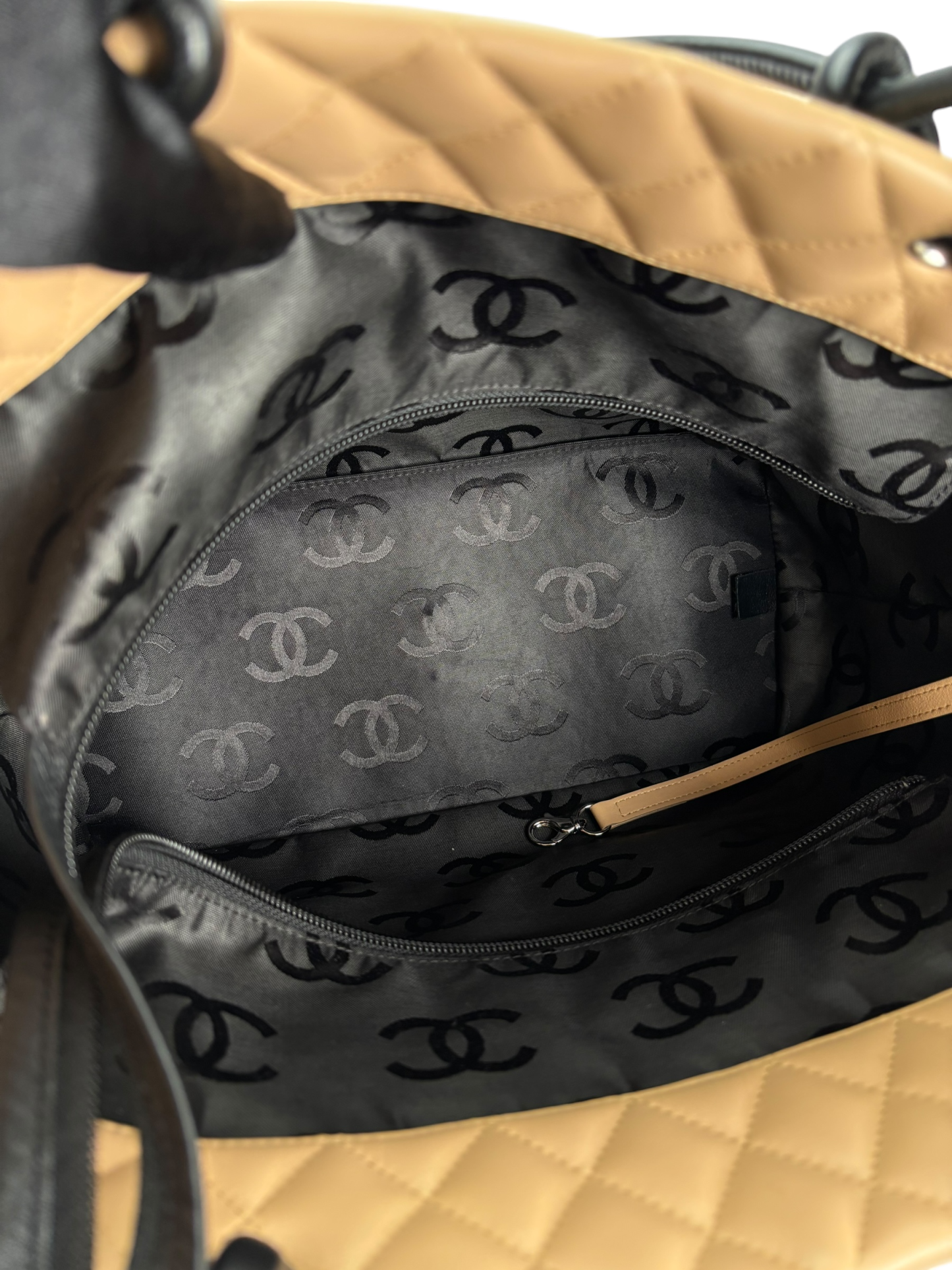 CHANEL - Beige Lambskin Cambon Tote Leather Medium Bag