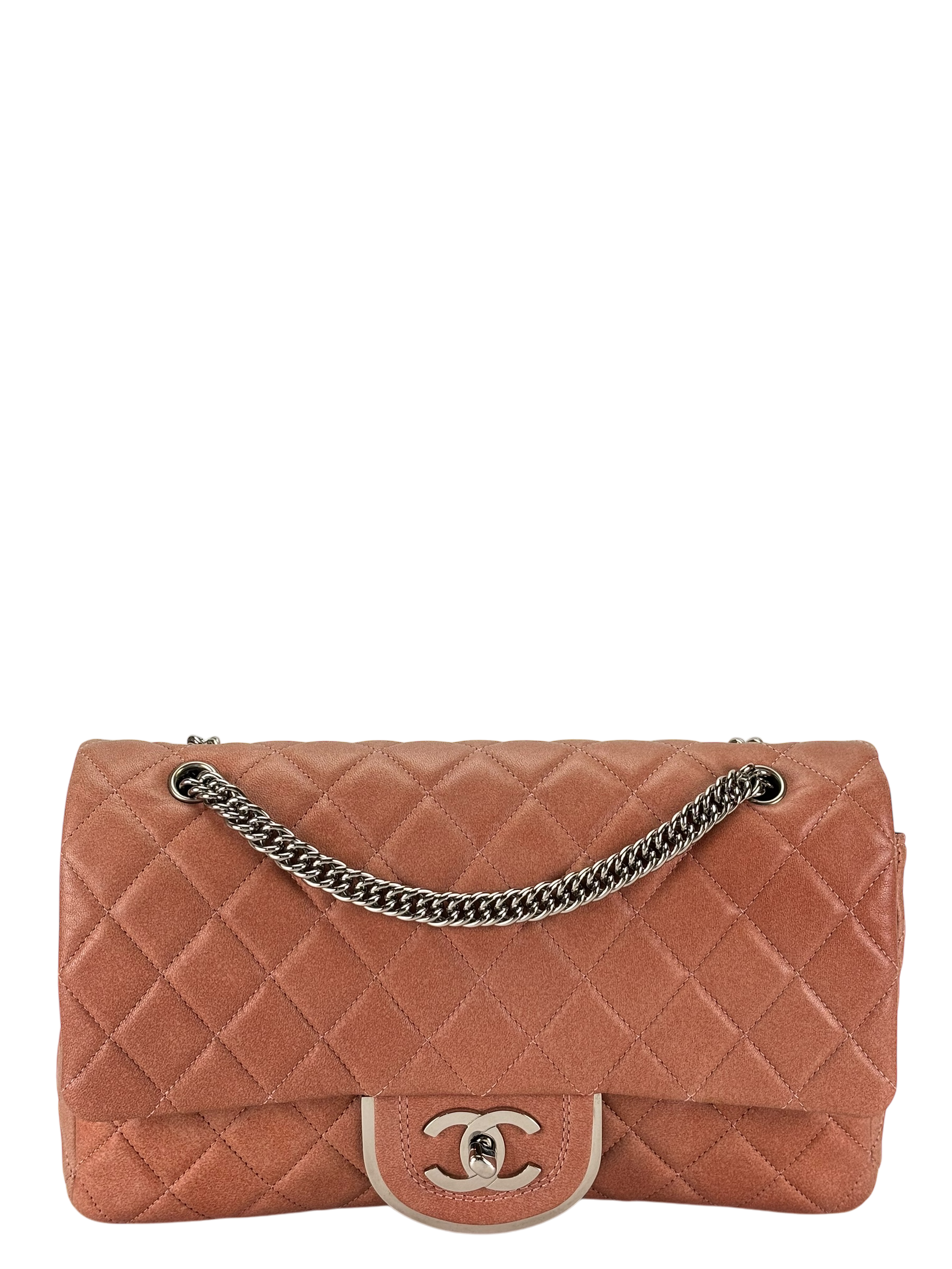 CHANEL - Pink  Lambskin CC Double Chain Flap Bag