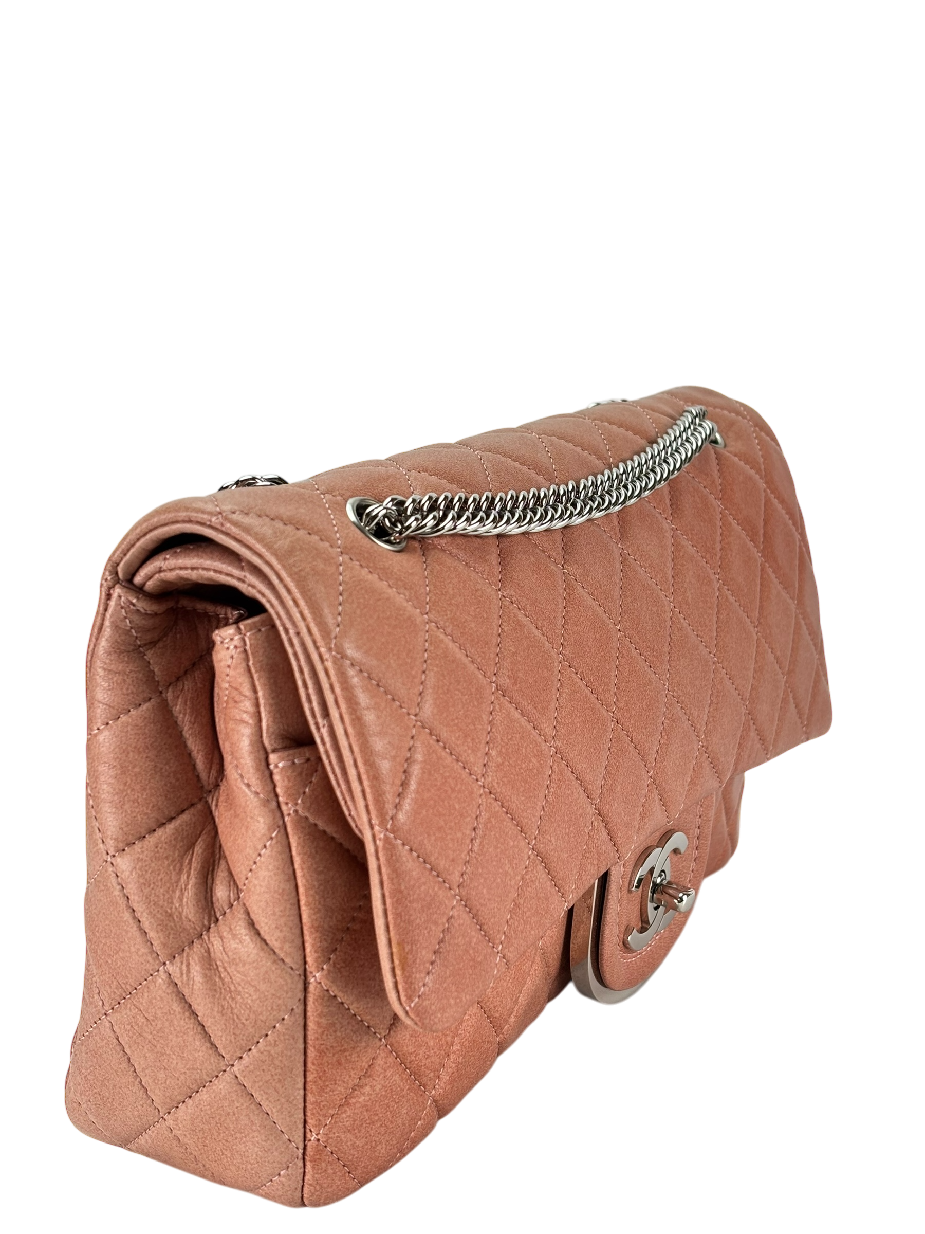 CHANEL - Pink  Lambskin CC Double Chain Flap Bag