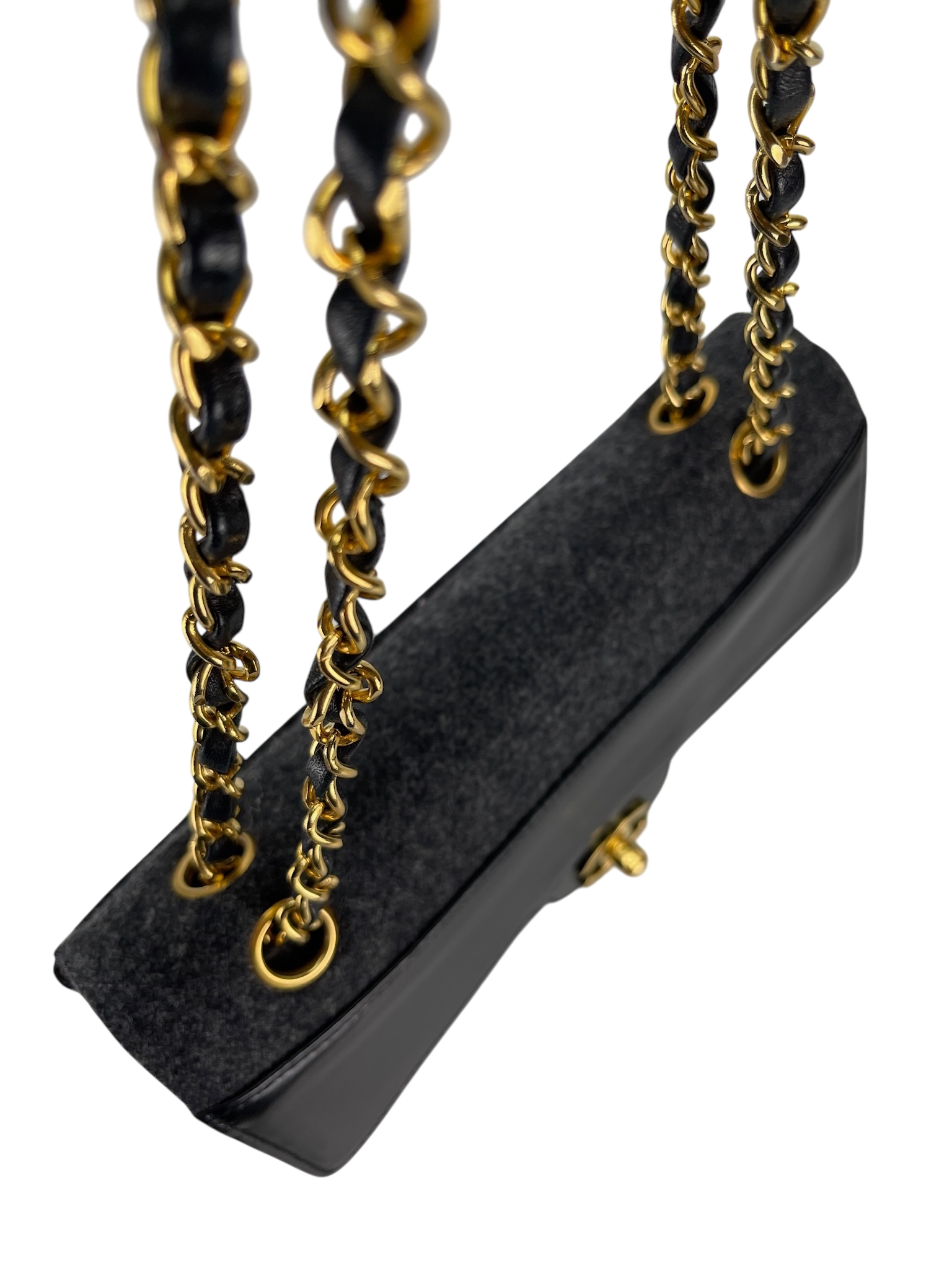 CHANEL -  Grey Black Lambskin Grey Felt Classic Flap Bag