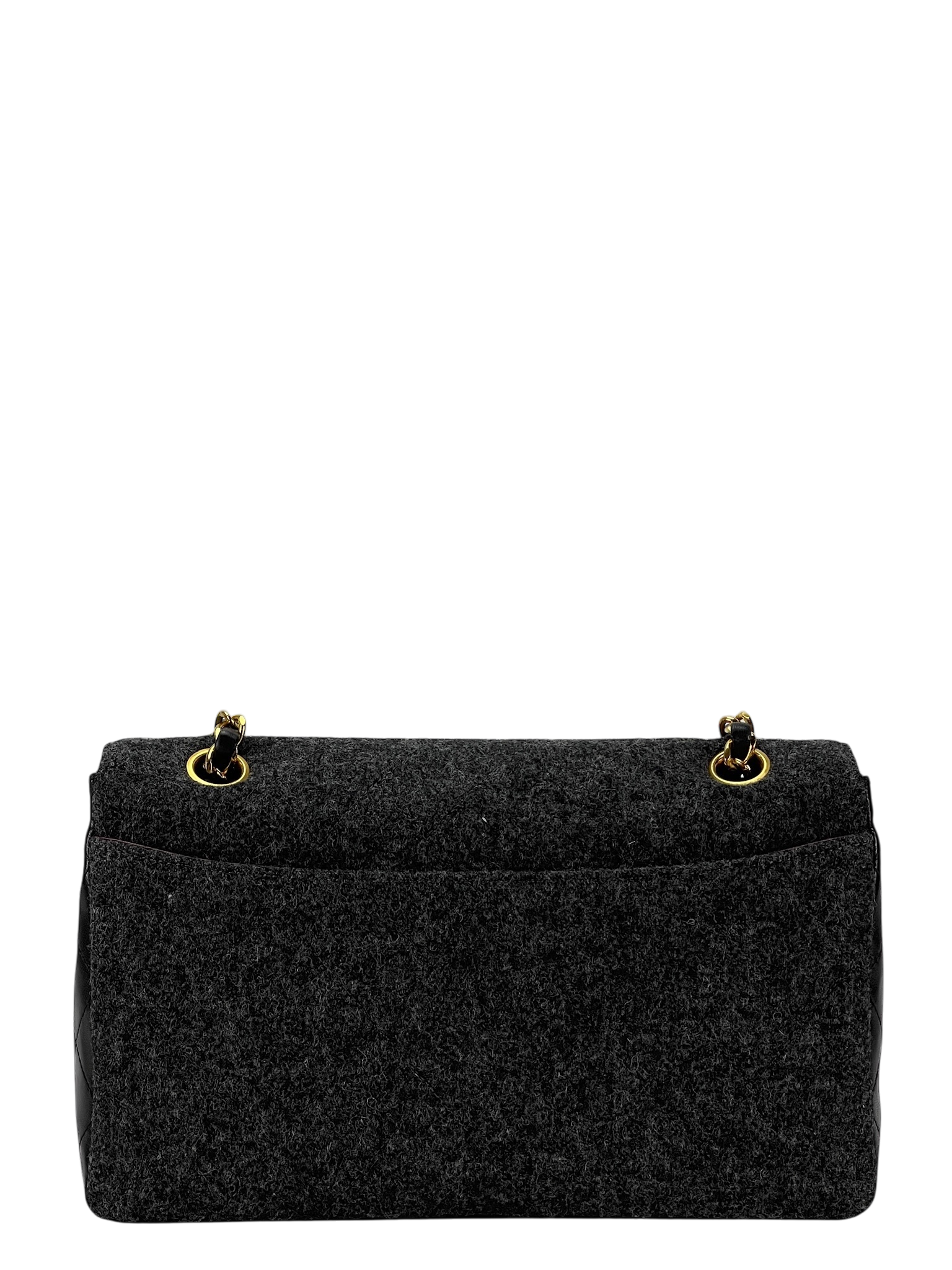 CHANEL -  Grey Black Lambskin Grey Felt Classic Flap Bag