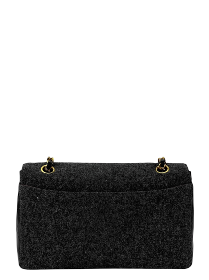 CHANEL -  Grey Black Lambskin Grey Felt Classic Flap Bag