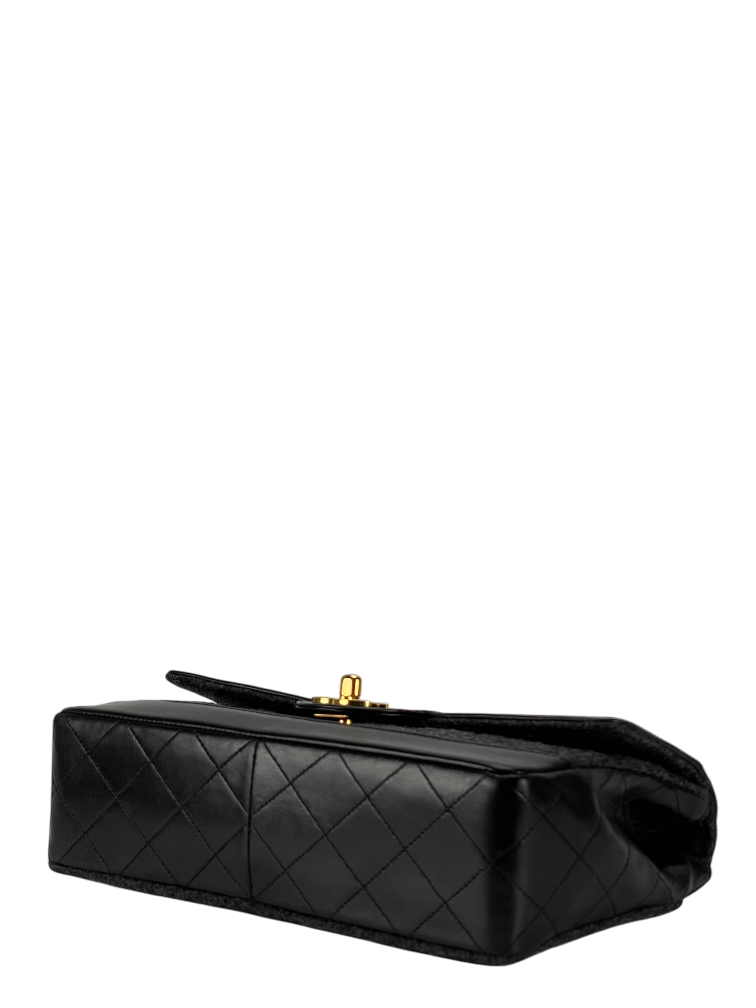 CHANEL -  Grey Black Lambskin Grey Felt Classic Flap Bag