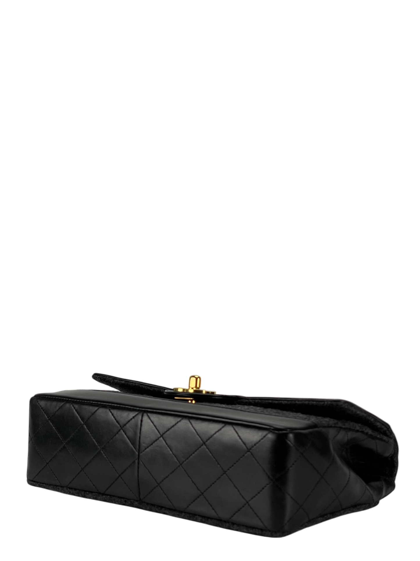 CHANEL -  Grey Black Lambskin Grey Felt Classic Flap Bag