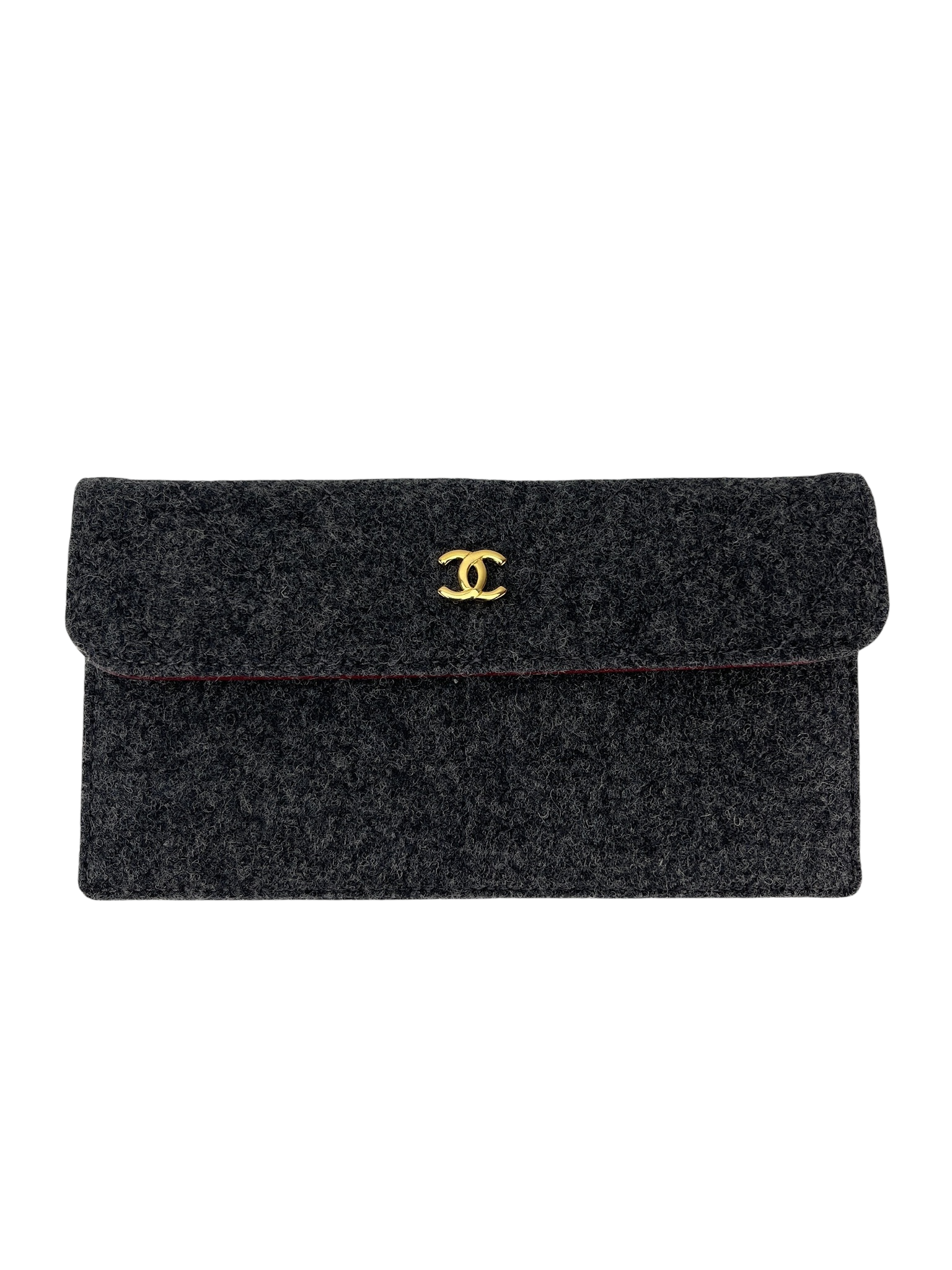 CHANEL -  Grey Black Lambskin Grey Felt Classic Flap Bag
