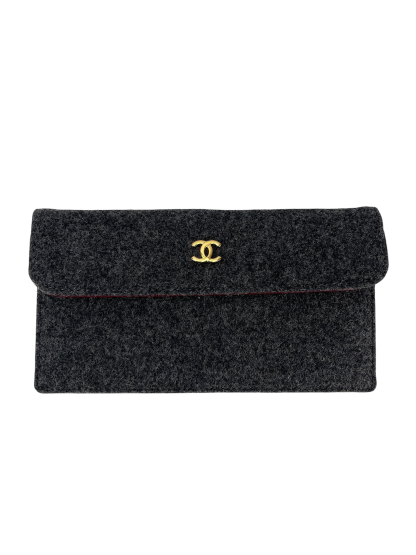 CHANEL -  Grey Black Lambskin Grey Felt Classic Flap Bag